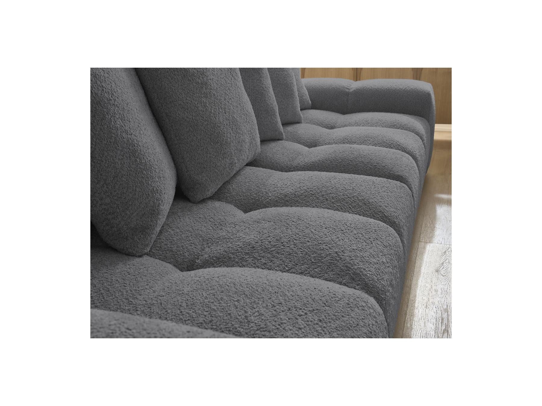 Anakin - Canapé Droit Convertible Coffre - Tissu Bouclette - 6 Coussins