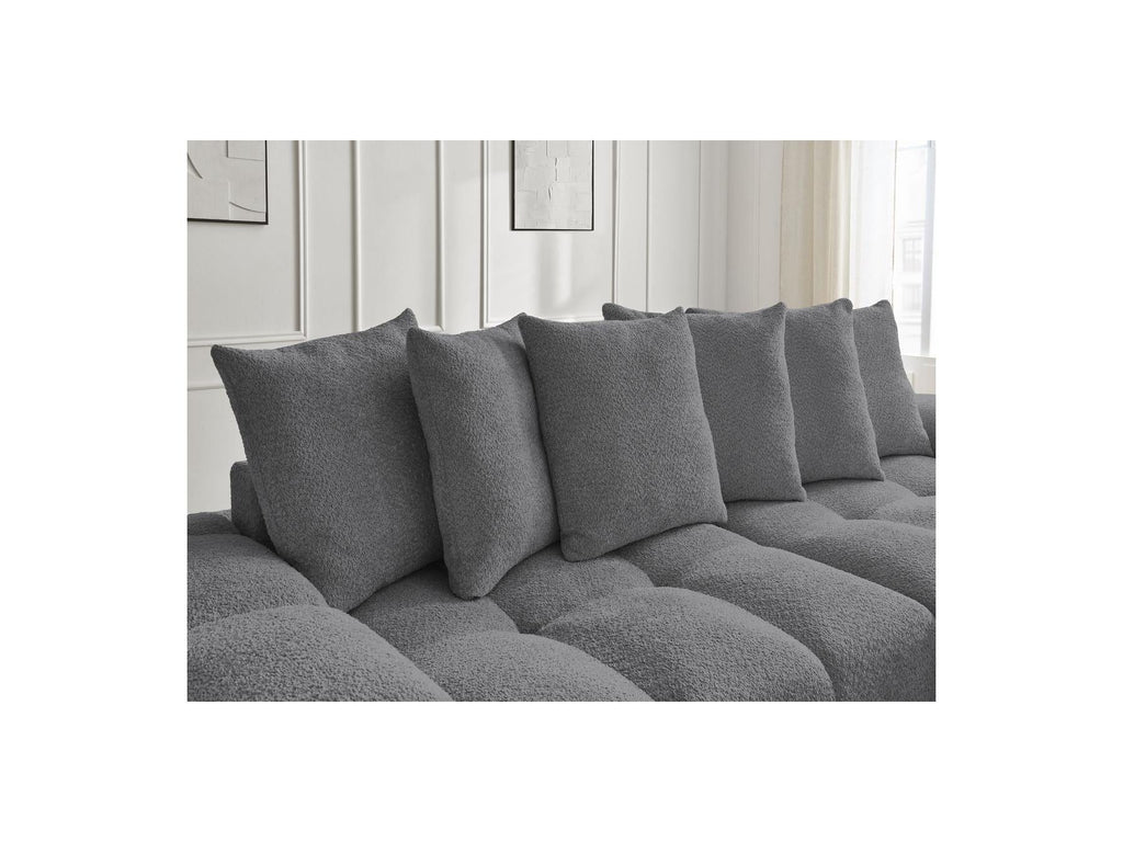 Anakin - Canapé Droit Convertible Coffre - Tissu Bouclette - 6 Coussins