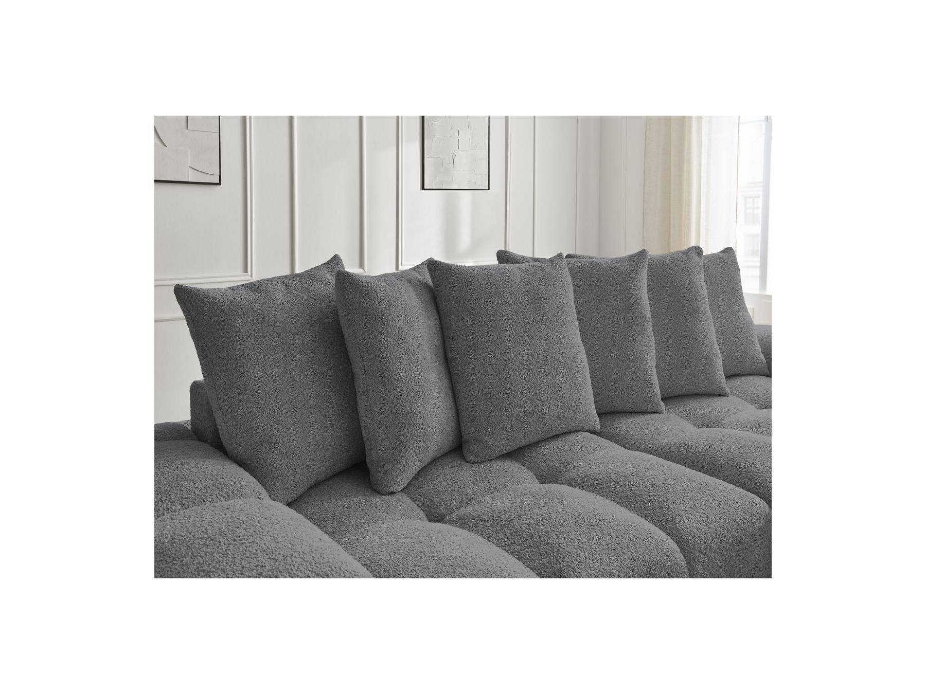 Anakin - Canapé Droit Convertible Coffre - Tissu Bouclette - 6 Coussins