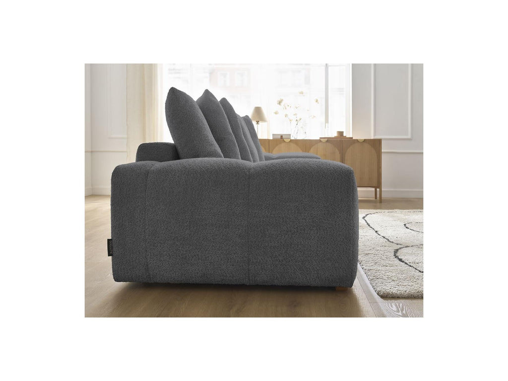 Anakin - Canapé Droit Convertible Coffre - Tissu Bouclette - 6 Coussins