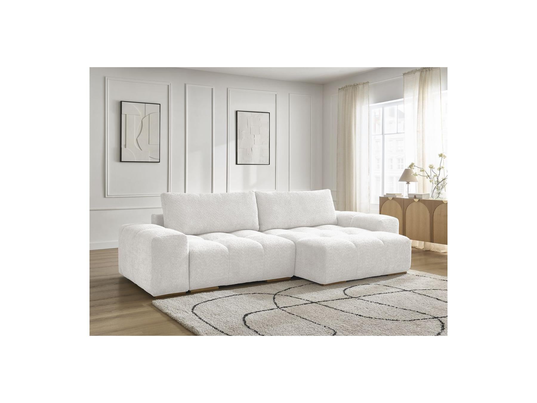 Anakin - Canapé D'Angle Convertible Réversible Coffre - Tissu Bouclette - 2 Coussins