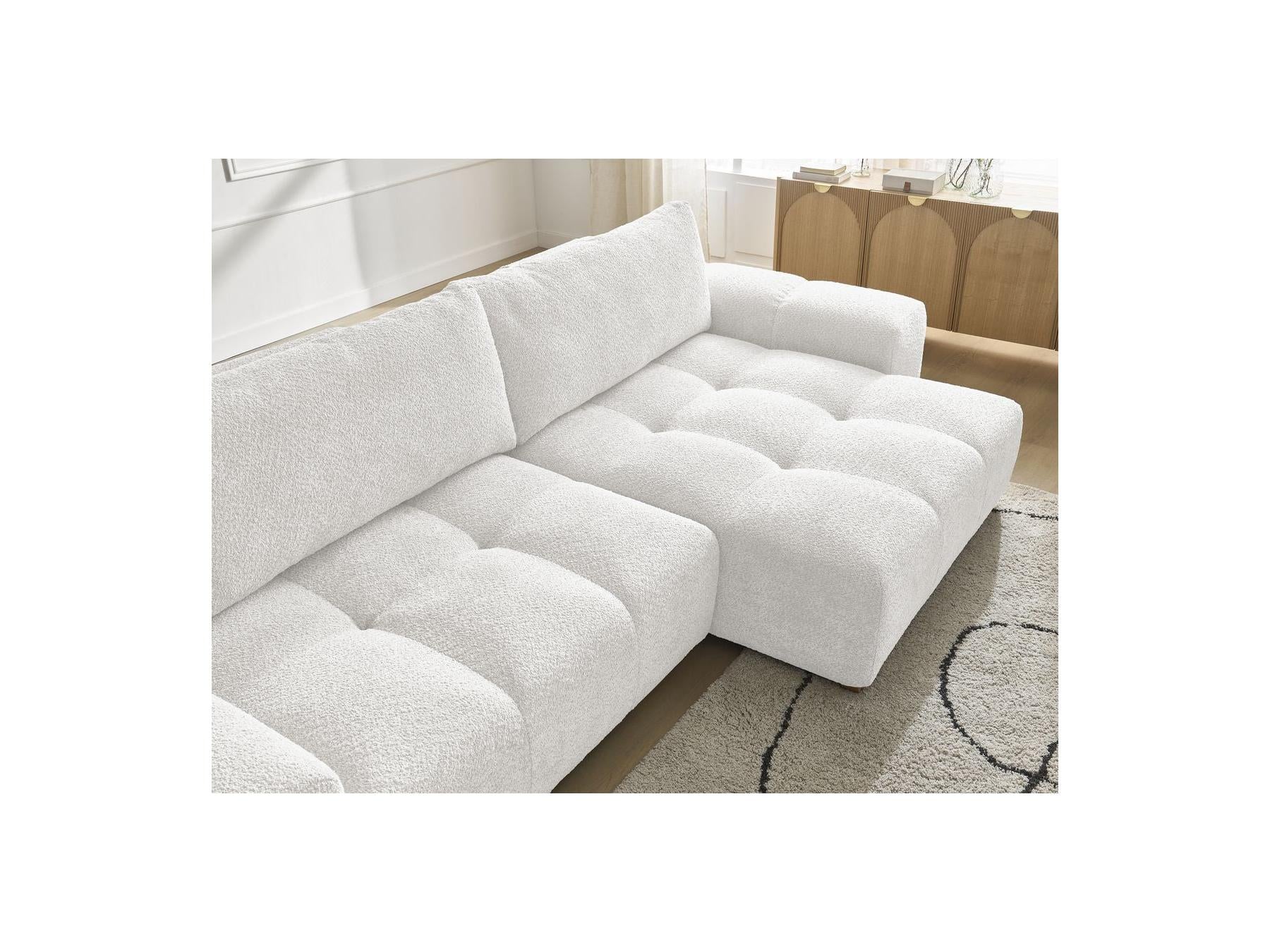 Anakin - Canapé D'Angle Convertible Réversible Coffre - Tissu Bouclette - 2 Coussins