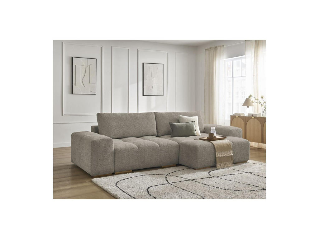 Anakin - Canapé D'Angle Convertible Réversible Coffre - Tissu Bouclette - 2 Coussins