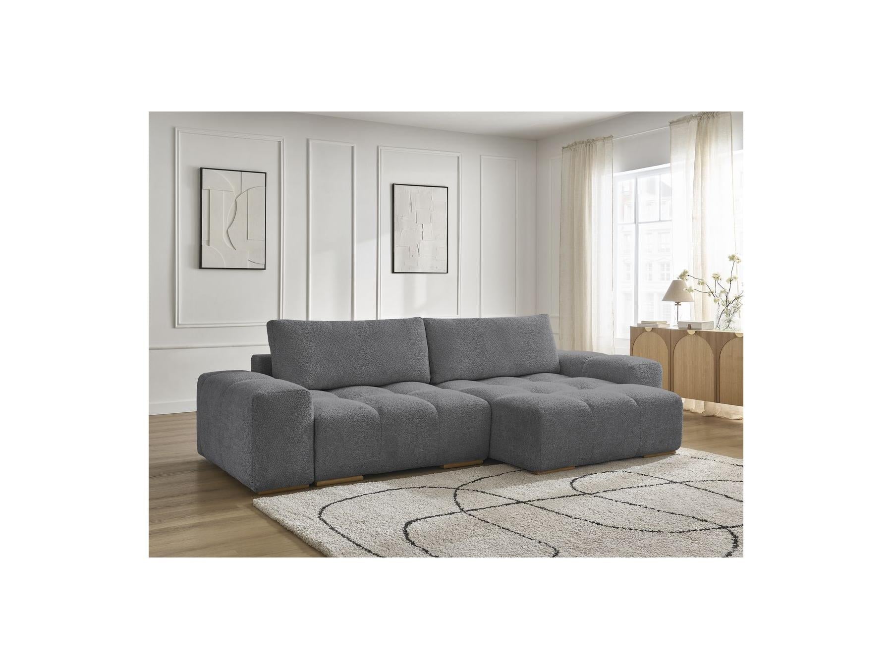 Anakin - Canapé D'Angle Convertible Réversible Coffre - Tissu Bouclette - 2 Coussins