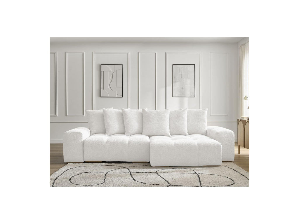 Anakin - Canapé D'Angle Convertible Réversible Coffre - Tissu Bouclette - 6 Coussins