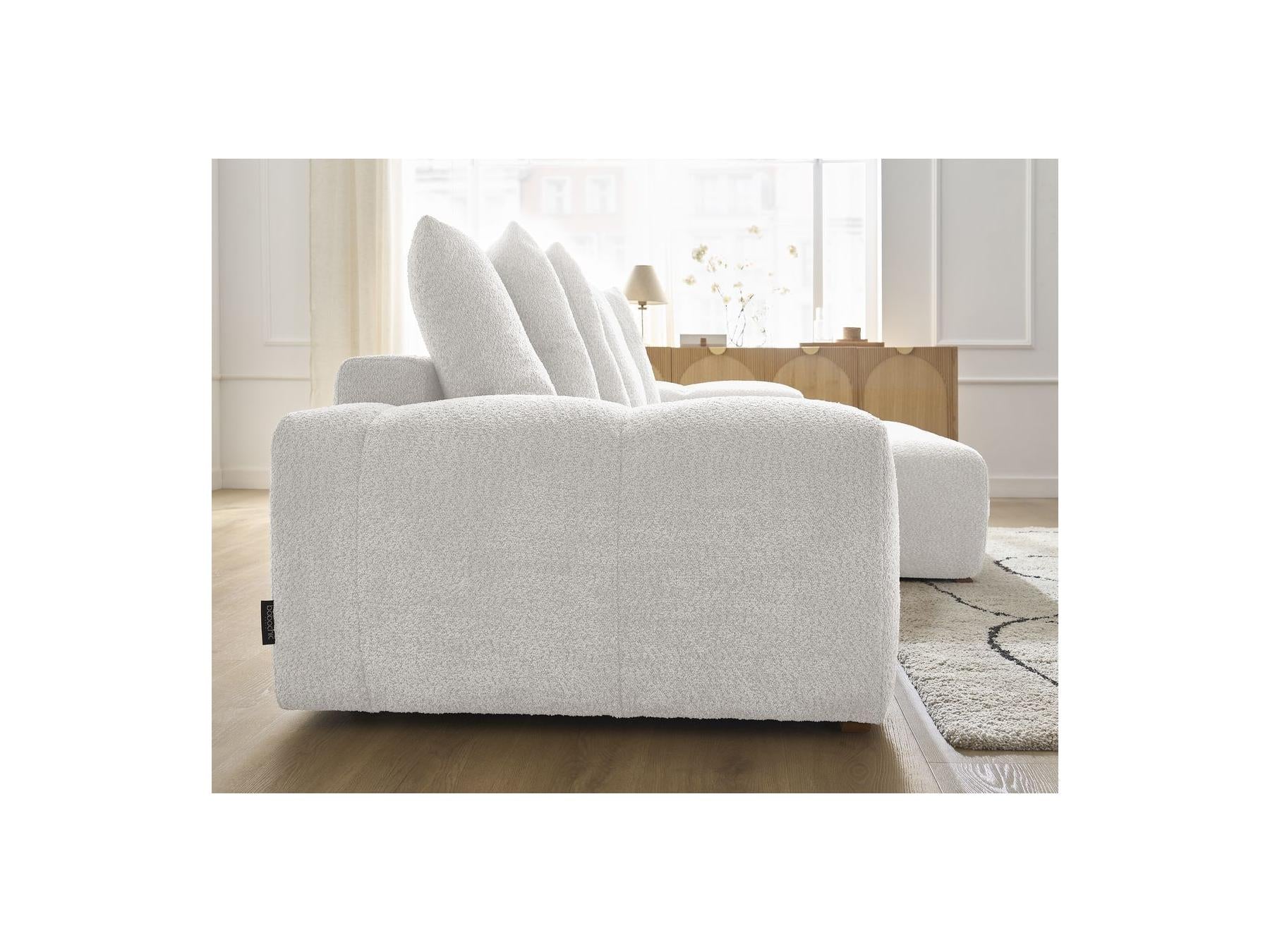 Anakin - Canapé D'Angle Convertible Réversible Coffre - Tissu Bouclette - 6 Coussins