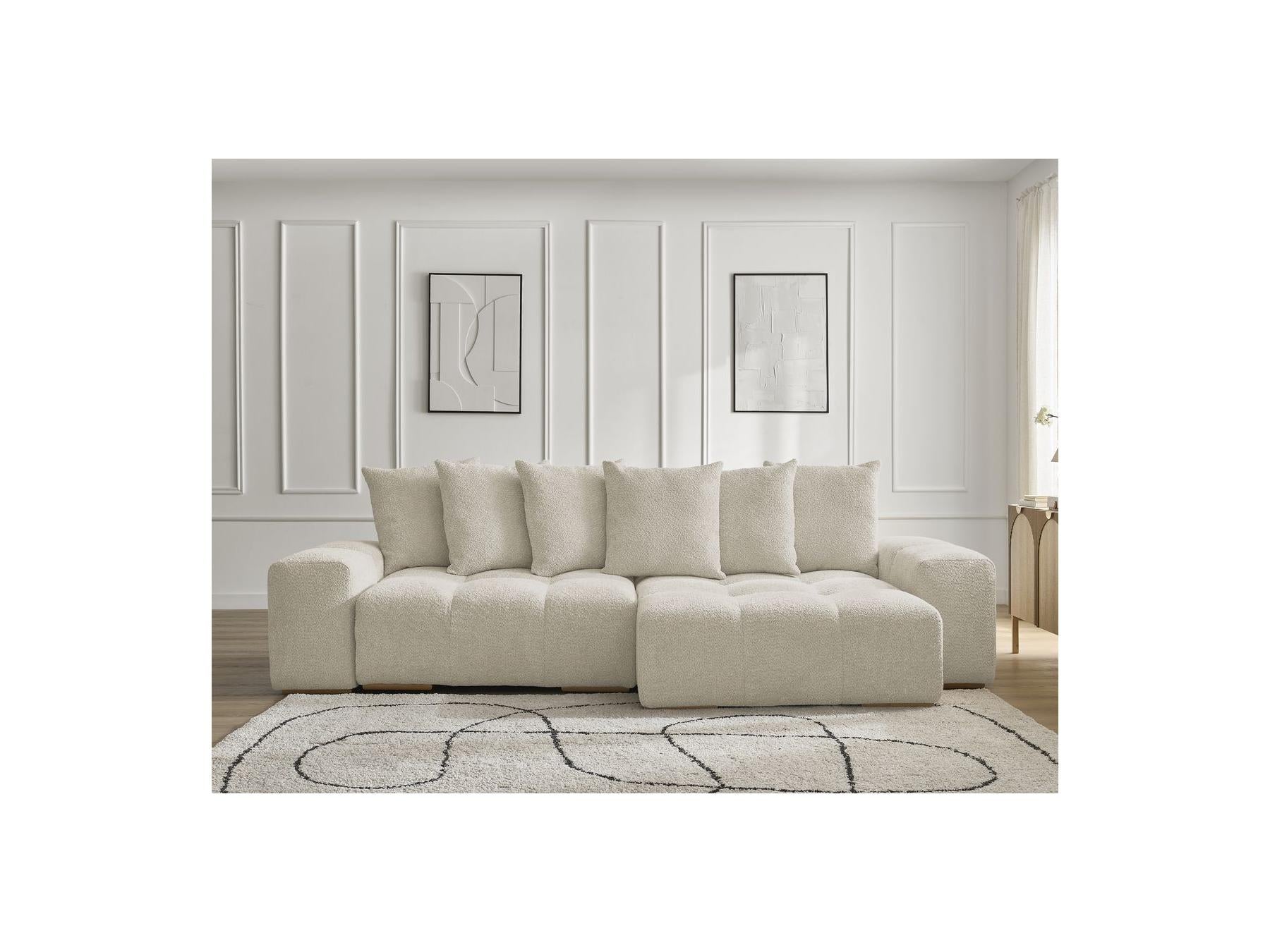 Anakin - Canapé D'Angle Convertible Réversible Coffre - Tissu Bouclette - 6 Coussins