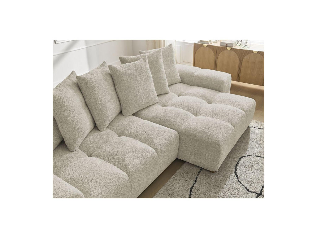 Anakin - Canapé D'Angle Convertible Réversible Coffre - Tissu Bouclette - 6 Coussins