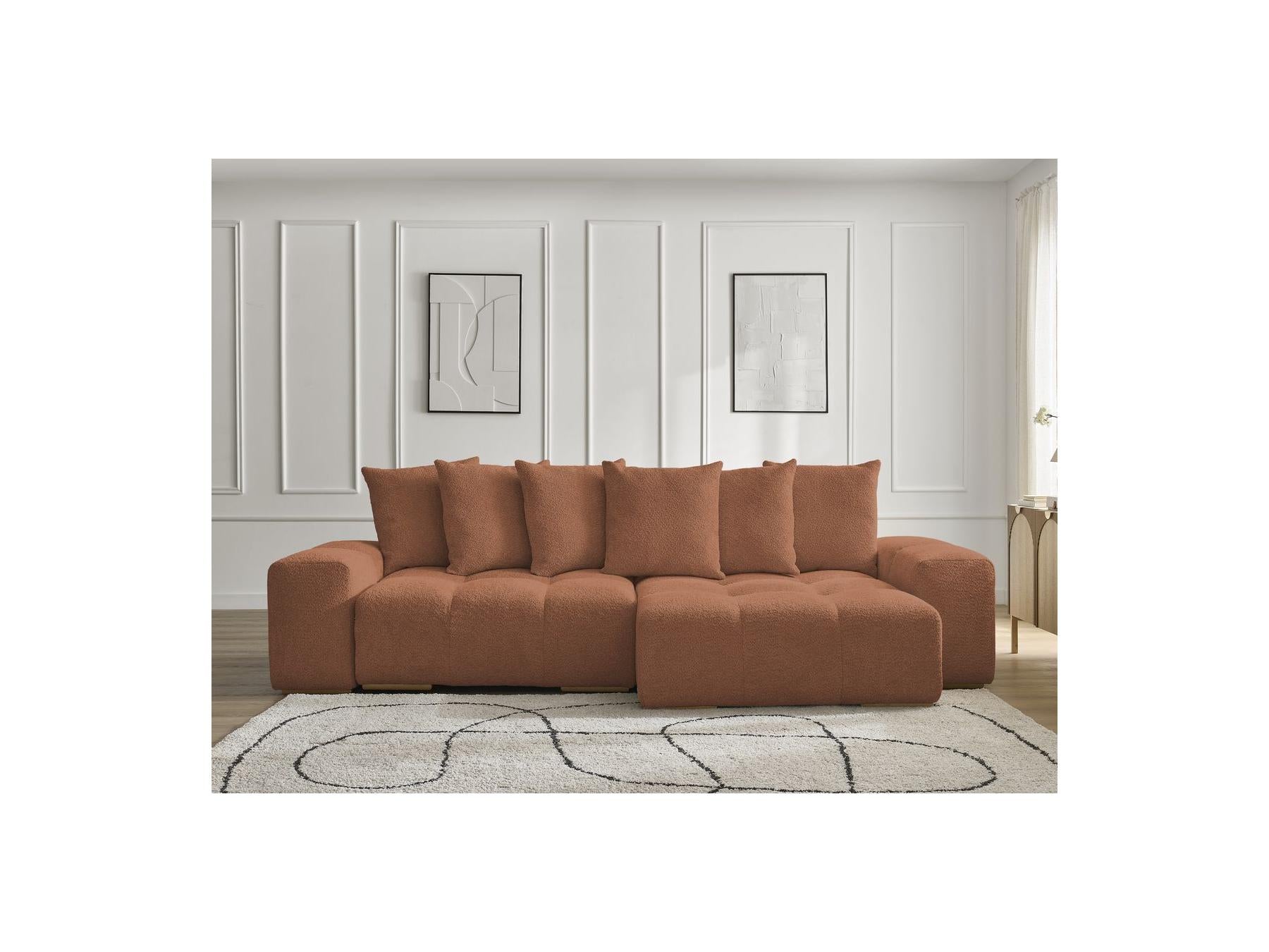 Anakin - Canapé D'Angle Convertible Réversible Coffre - Tissu Bouclette - 6 Coussins