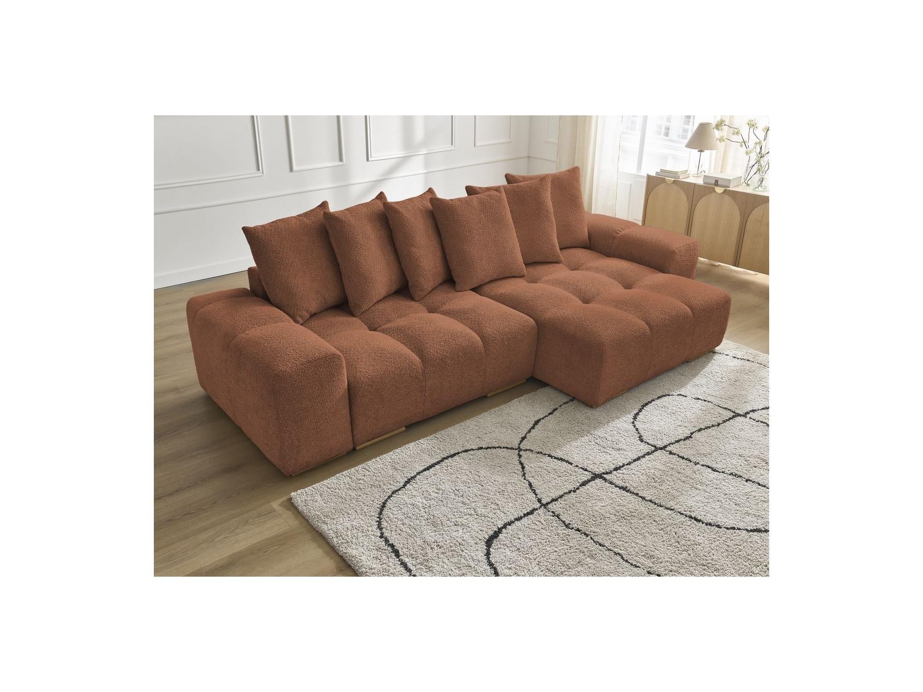 Anakin - Canapé D'Angle Convertible Réversible Coffre - Tissu Bouclette - 6 Coussins