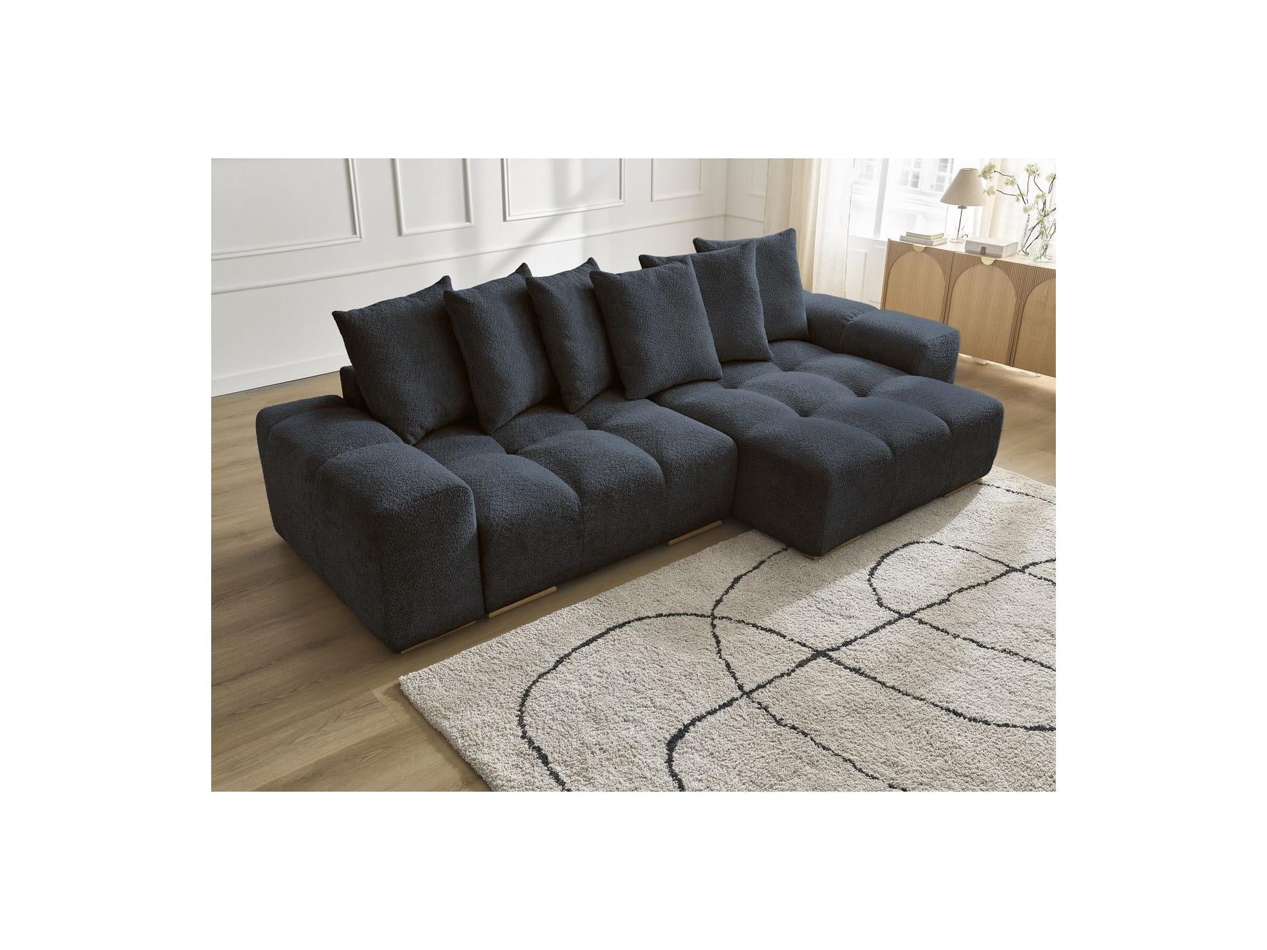 Anakin - Canapé D'Angle Convertible Réversible Coffre - Tissu Bouclette - 6 Coussins