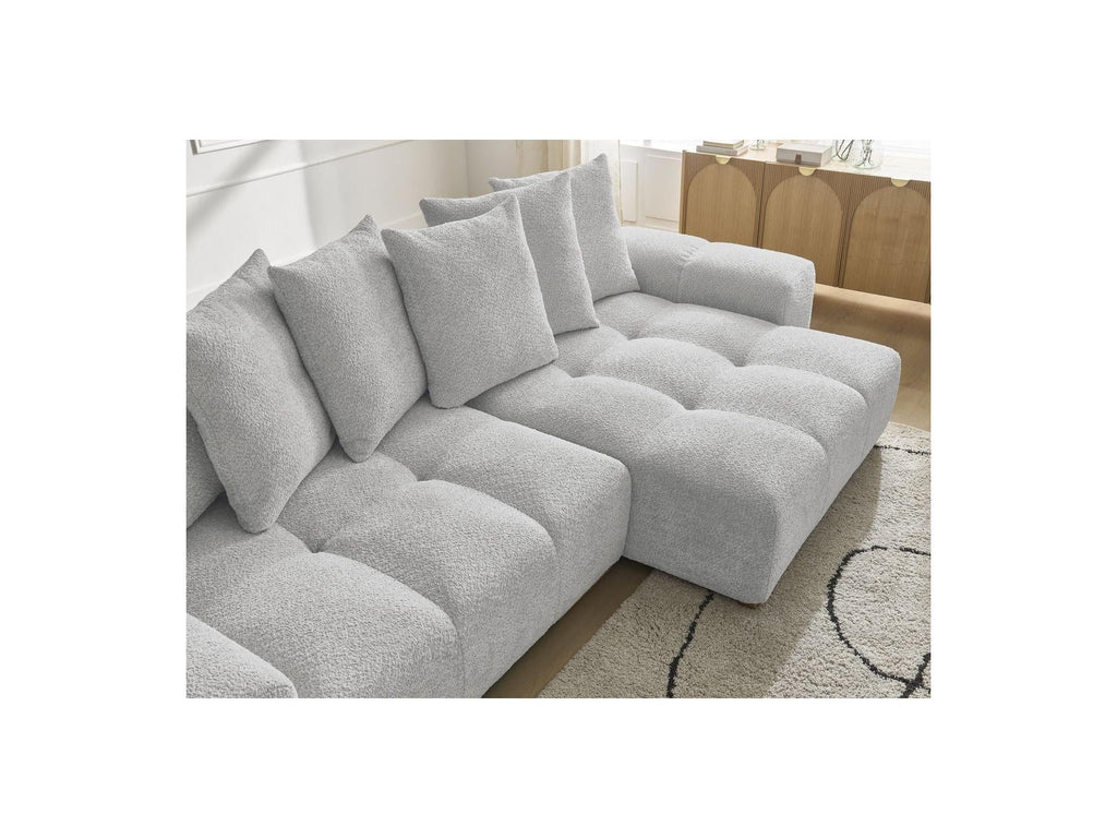 Anakin - Canapé D'Angle Convertible Réversible Coffre - Tissu Bouclette - 6 Coussins