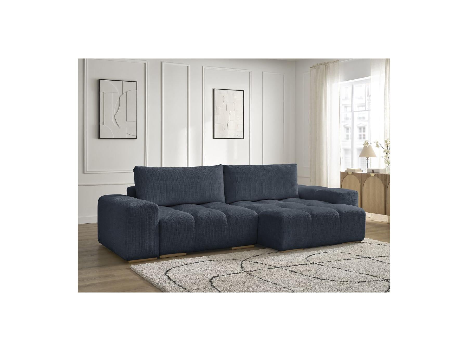 Anakin - Canapé D'Angle Réversible Convertible Coffre - Tissu Texturé - 2 Coussins