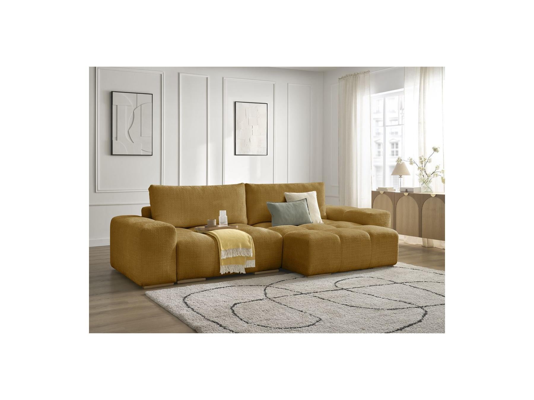 Anakin - Canapé D'Angle Réversible Convertible Coffre - Tissu Texturé - 2 Coussins