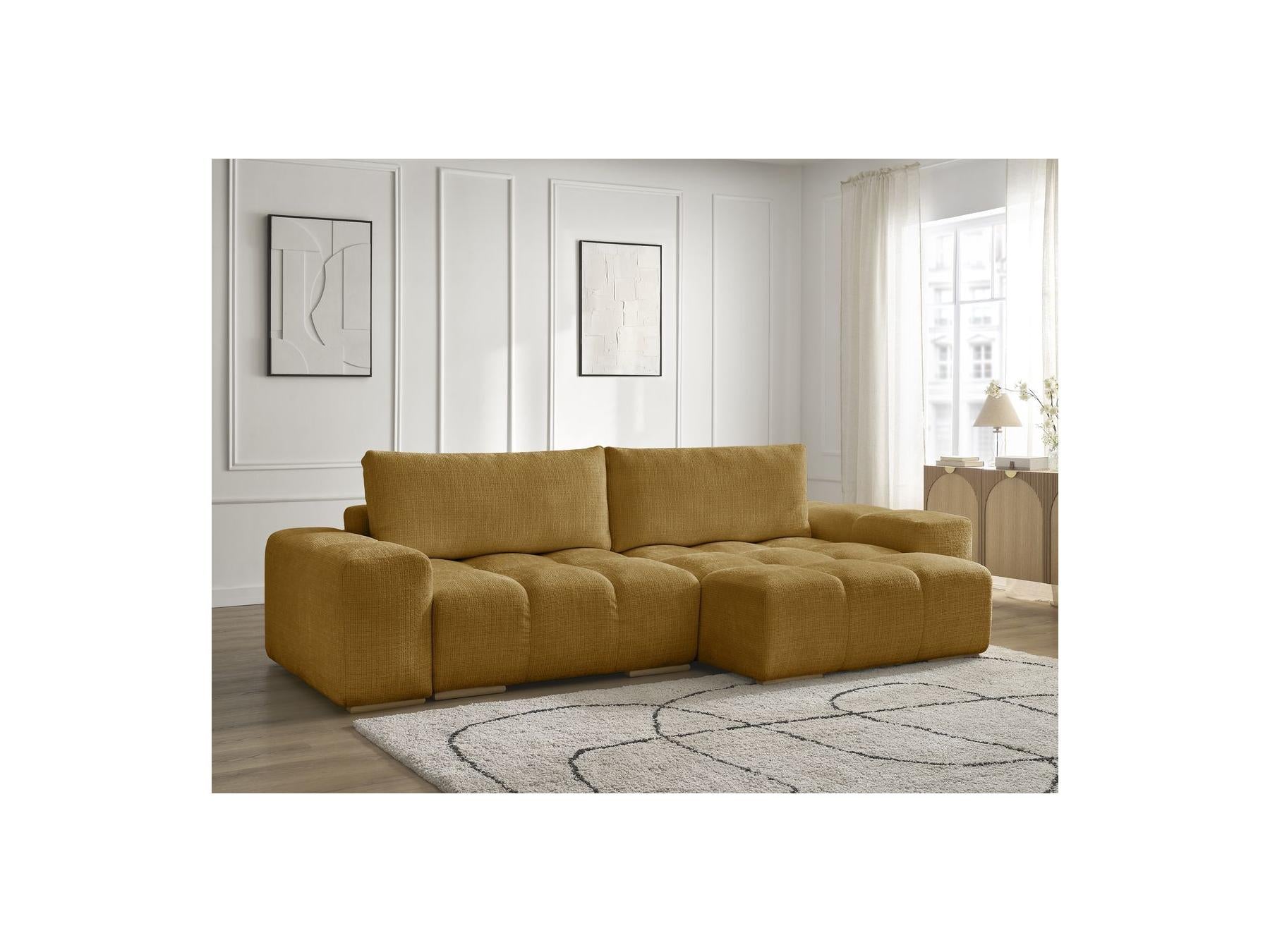 Anakin - Canapé D'Angle Réversible Convertible Coffre - Tissu Texturé - 2 Coussins
