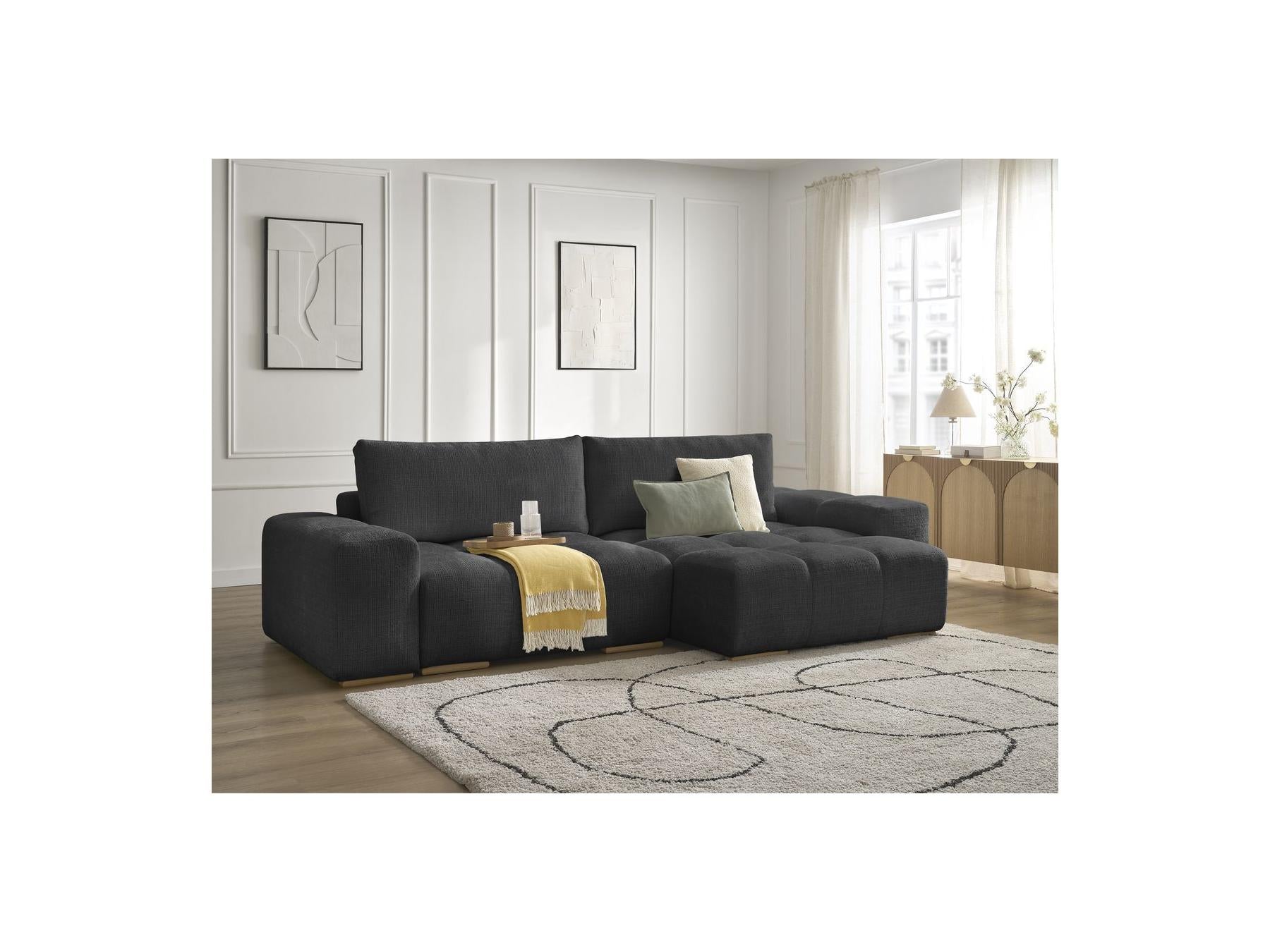 Anakin - Canapé D'Angle Réversible Convertible Coffre - Tissu Texturé - 2 Coussins