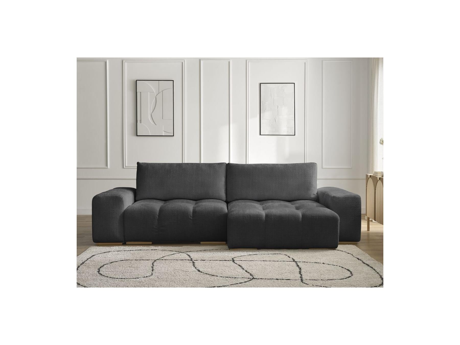 Anakin - Canapé D'Angle Réversible Convertible Coffre - Tissu Texturé - 2 Coussins