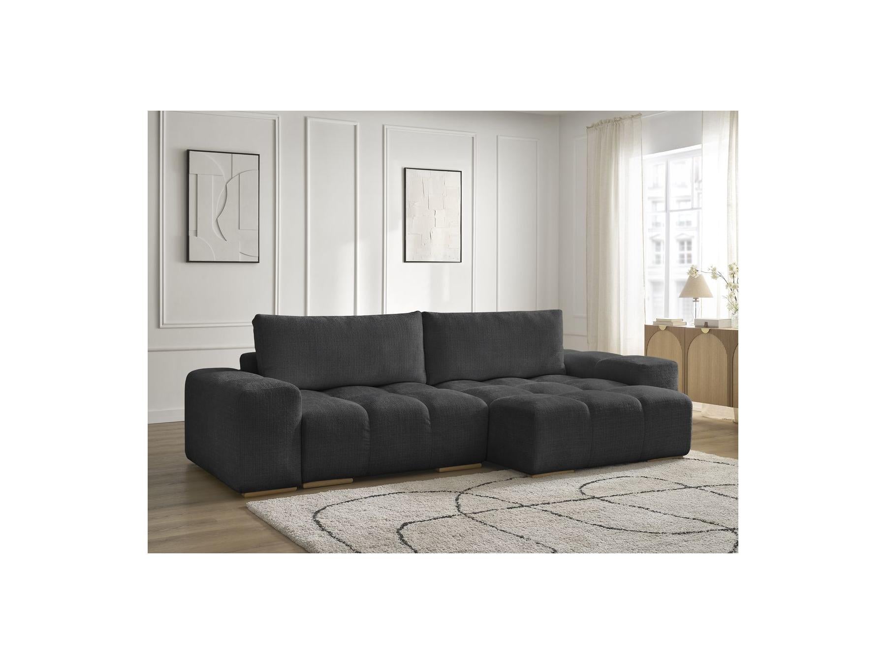 Anakin - Canapé D'Angle Réversible Convertible Coffre - Tissu Texturé - 2 Coussins