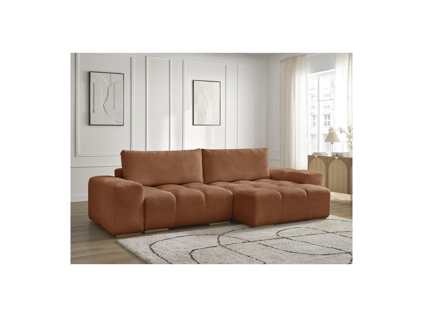 Anakin - Canapé D'Angle Réversible Convertible Coffre - Tissu Texturé - 2 Coussins