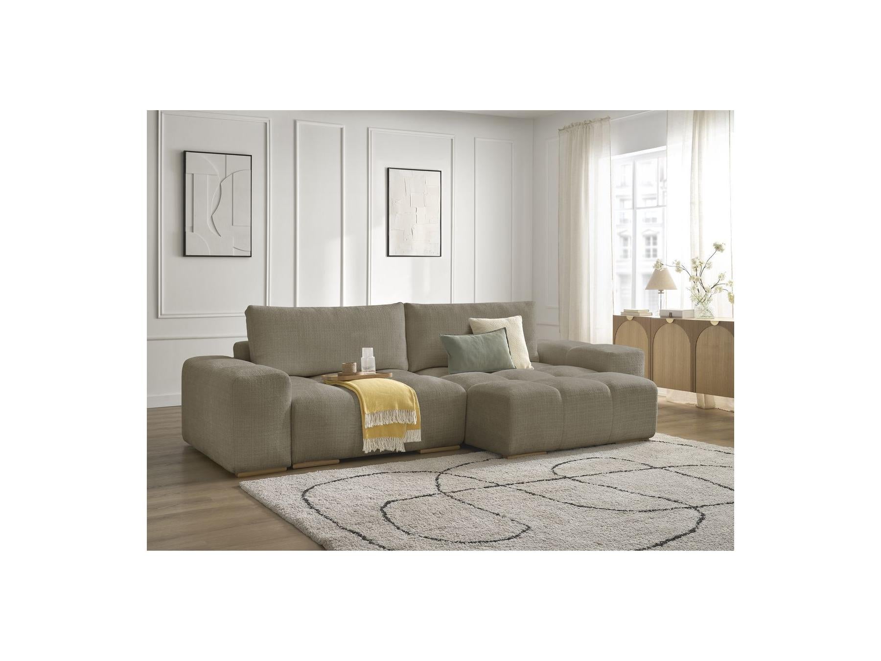 Anakin - Canapé D'Angle Réversible Convertible Coffre - Tissu Texturé - 2 Coussins