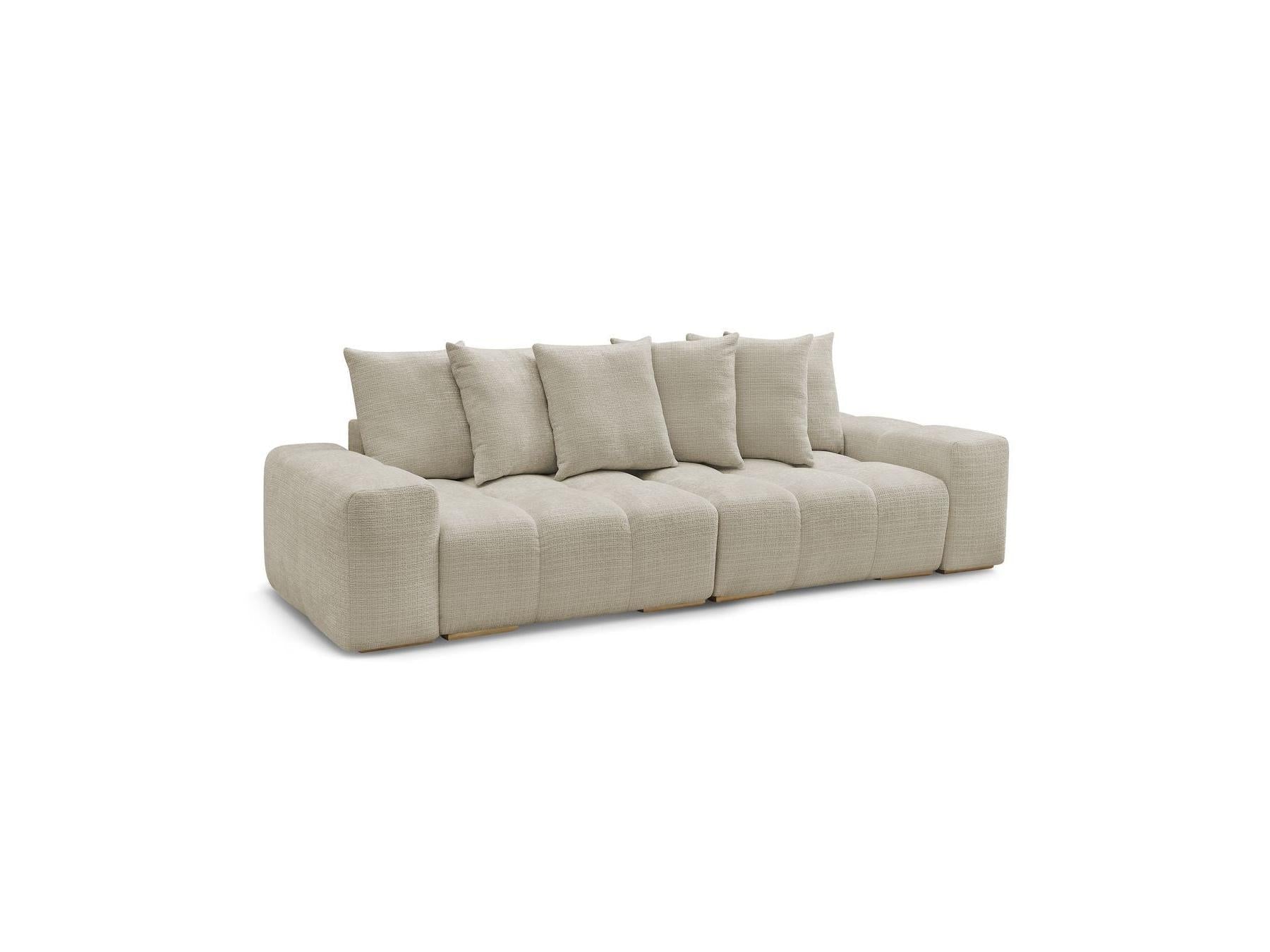 Anakin - Canapé Droit Convertible Coffre - Tissu Texturé - 6 Coussins