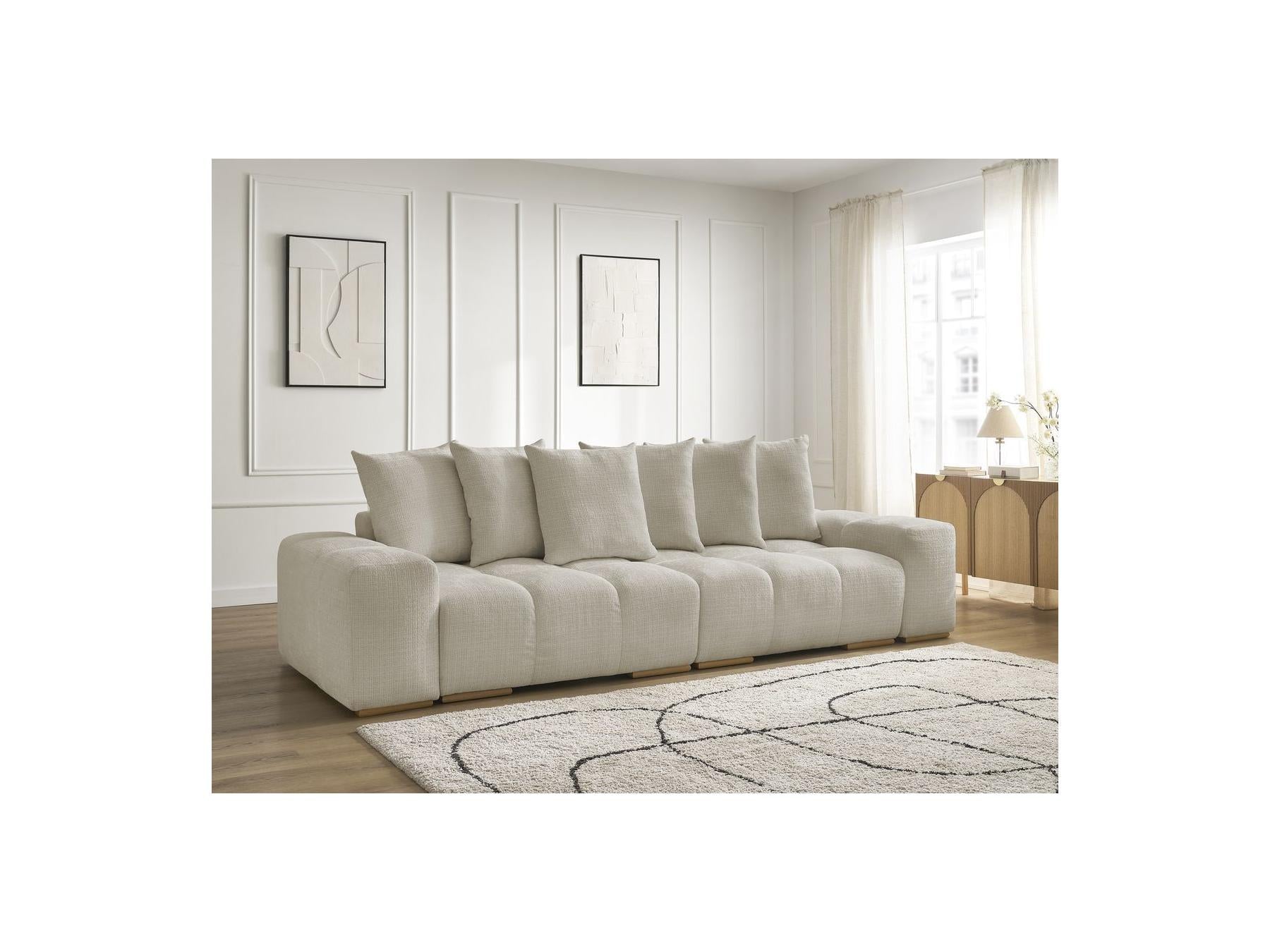 Anakin - Canapé Droit Convertible Coffre - Tissu Texturé - 6 Coussins