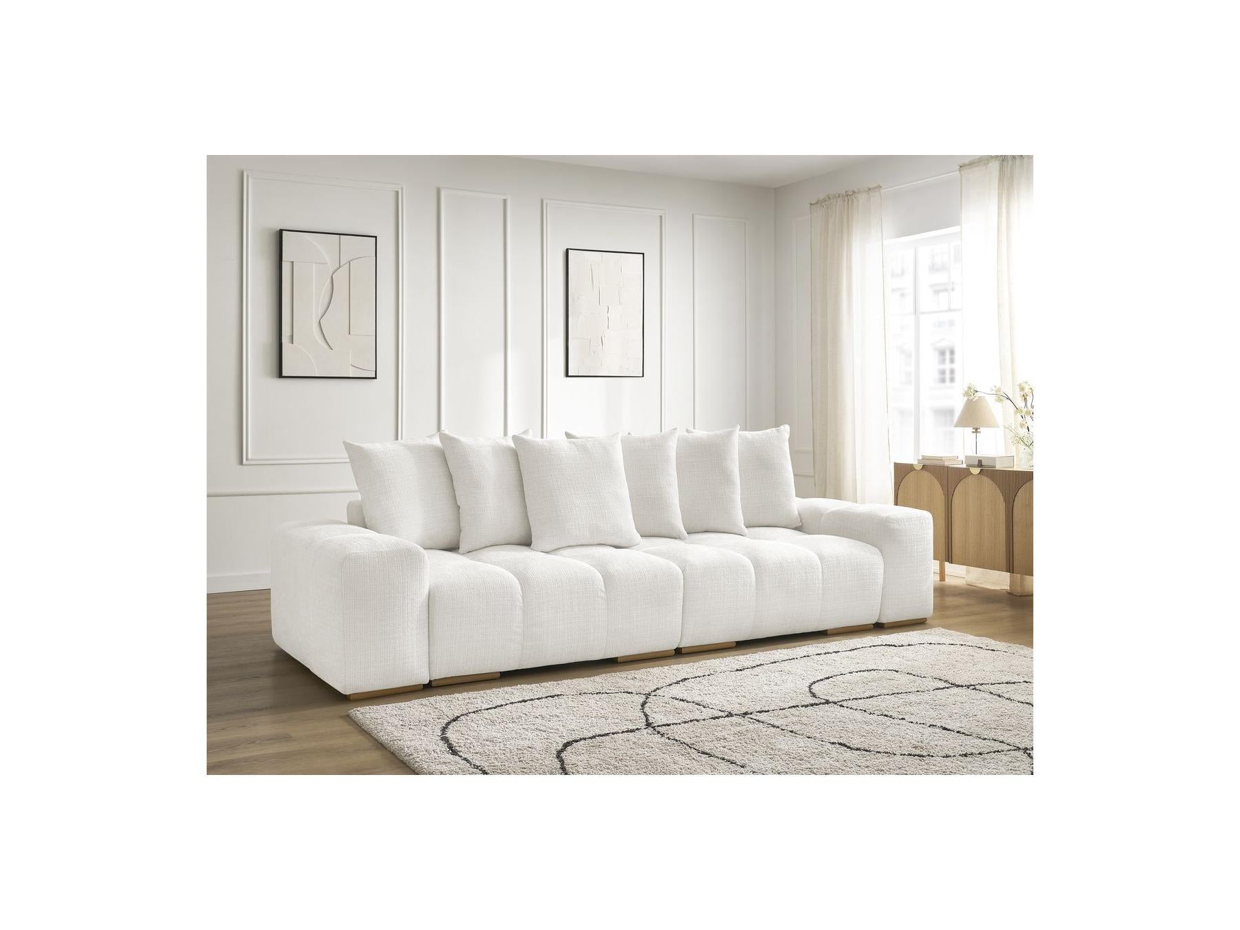 Anakin - Canapé Droit Convertible Coffre - Tissu Texturé - 6 Coussins