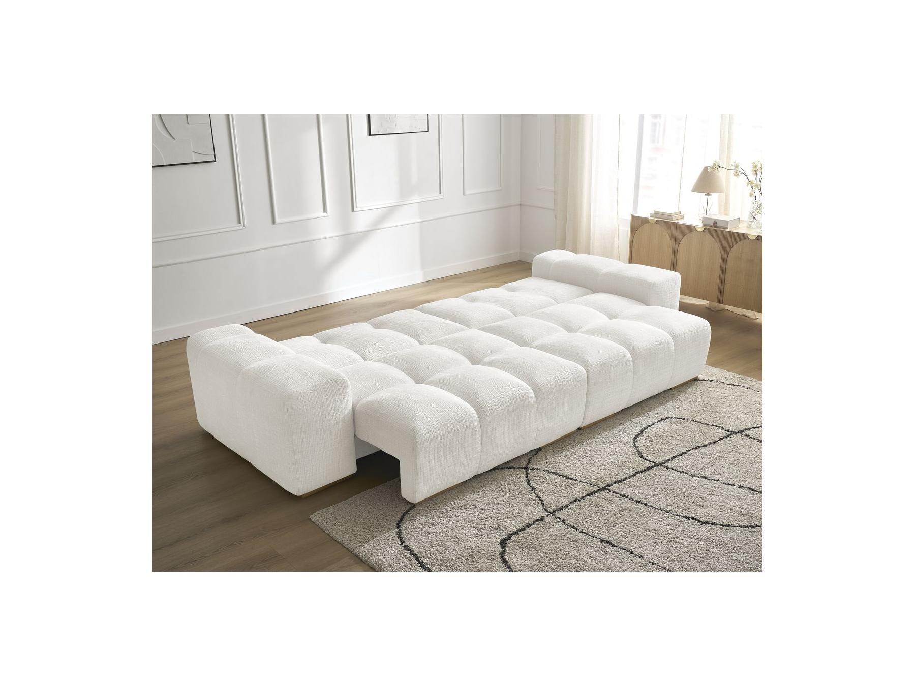 Anakin - Canapé Droit Convertible Coffre - Tissu Texturé - 6 Coussins