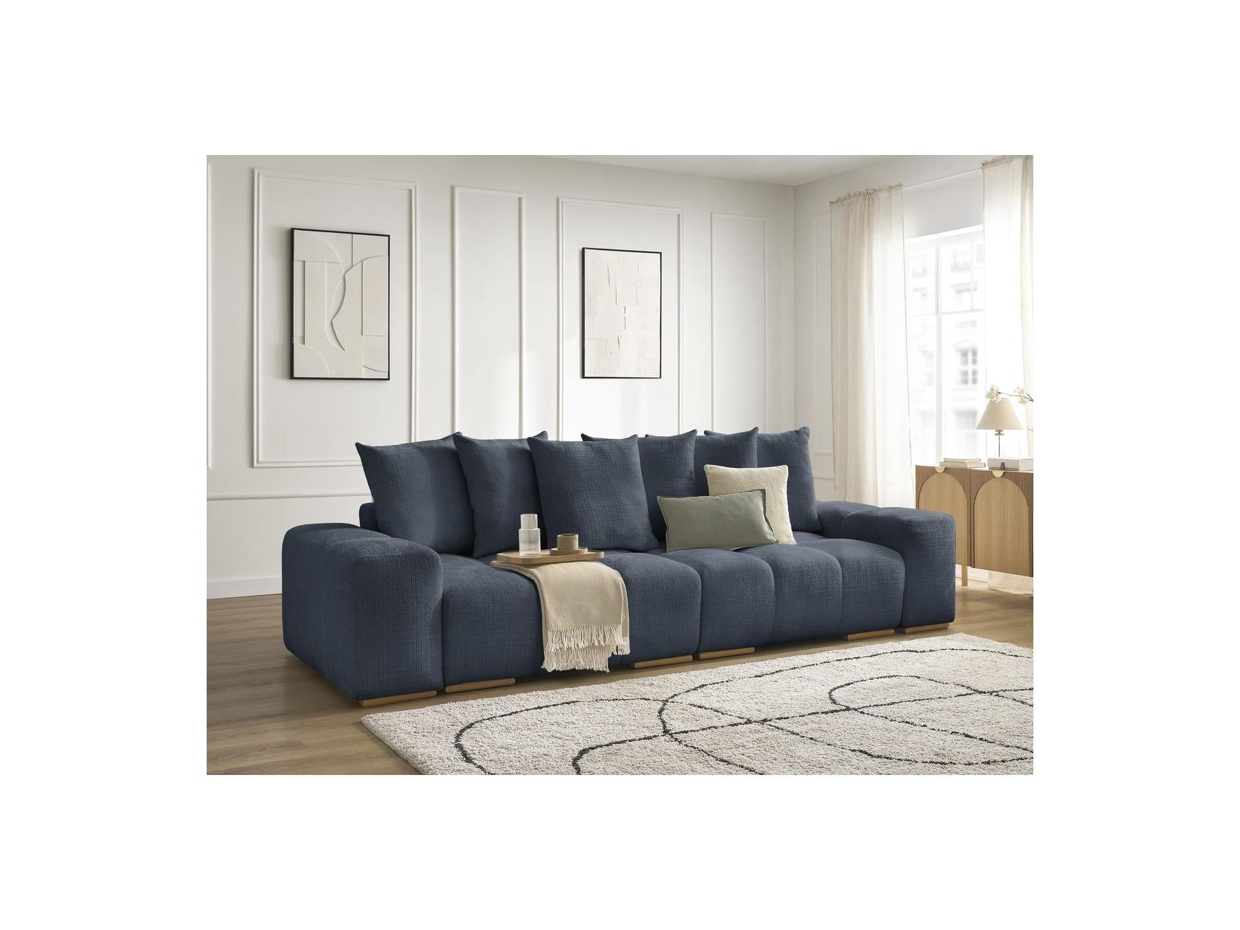 Anakin - Canapé Droit Convertible Coffre - Tissu Texturé - 6 Coussins