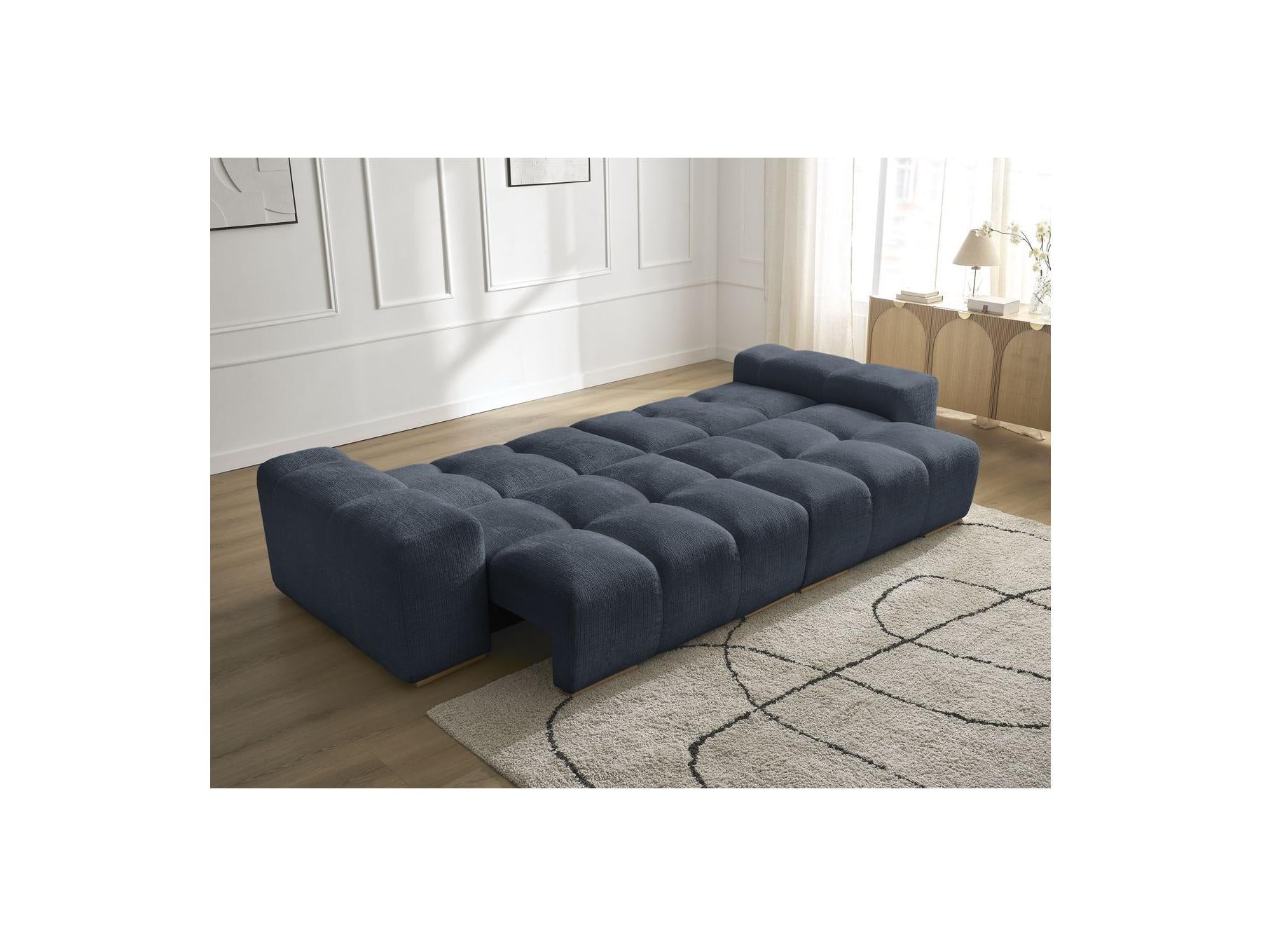 Anakin - Canapé Droit Convertible Coffre - Tissu Texturé - 6 Coussins
