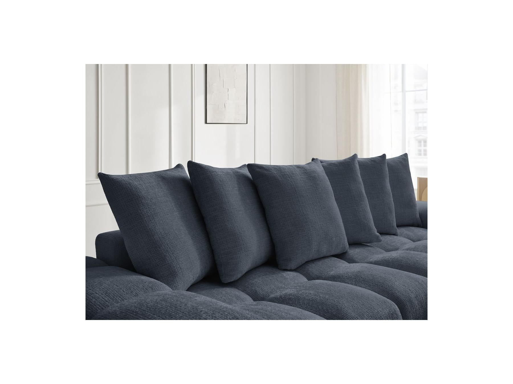 Anakin - Canapé Droit Convertible Coffre - Tissu Texturé - 6 Coussins