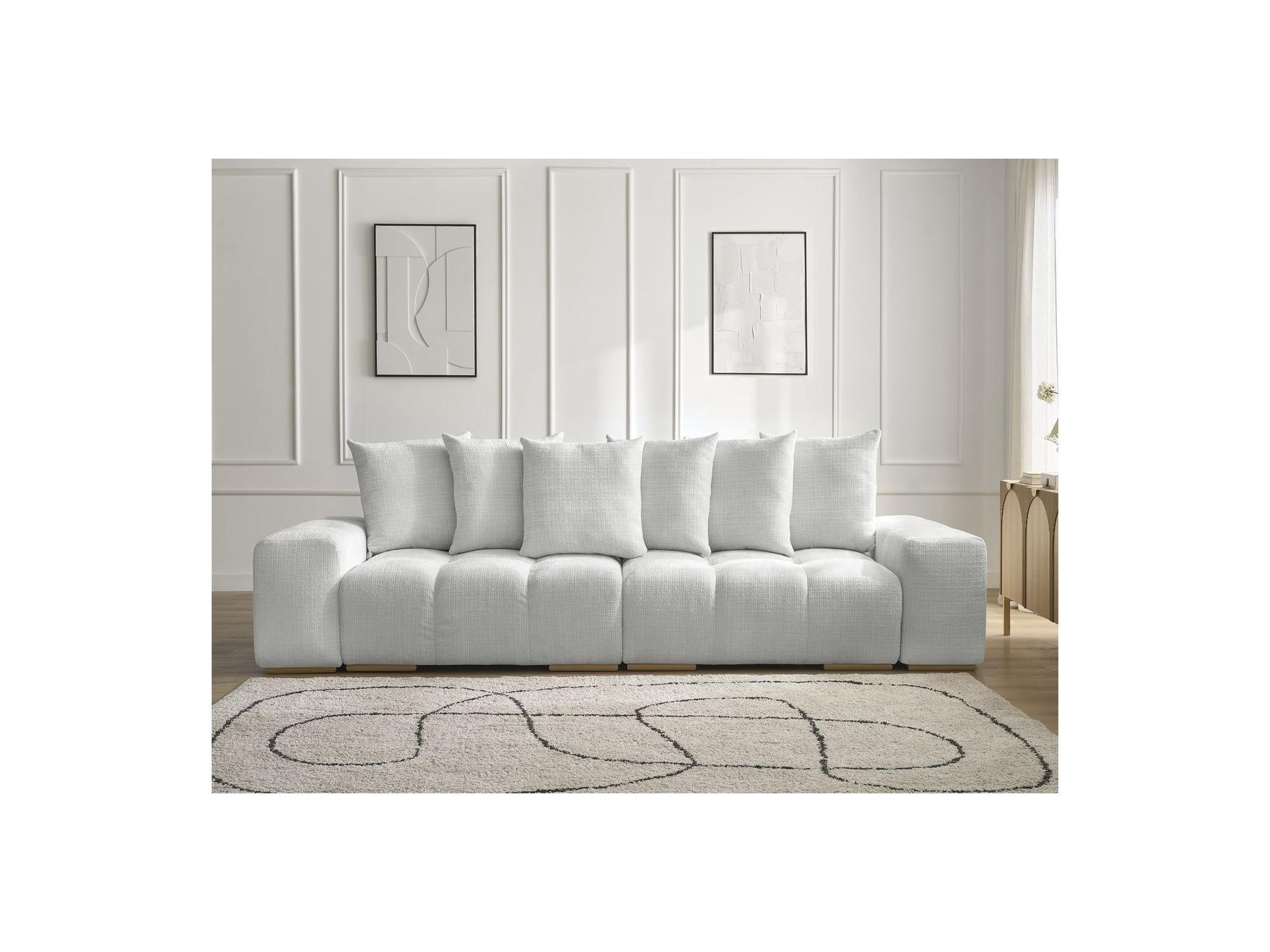 Anakin - Canapé Droit Convertible Coffre - Tissu Texturé - 6 Coussins
