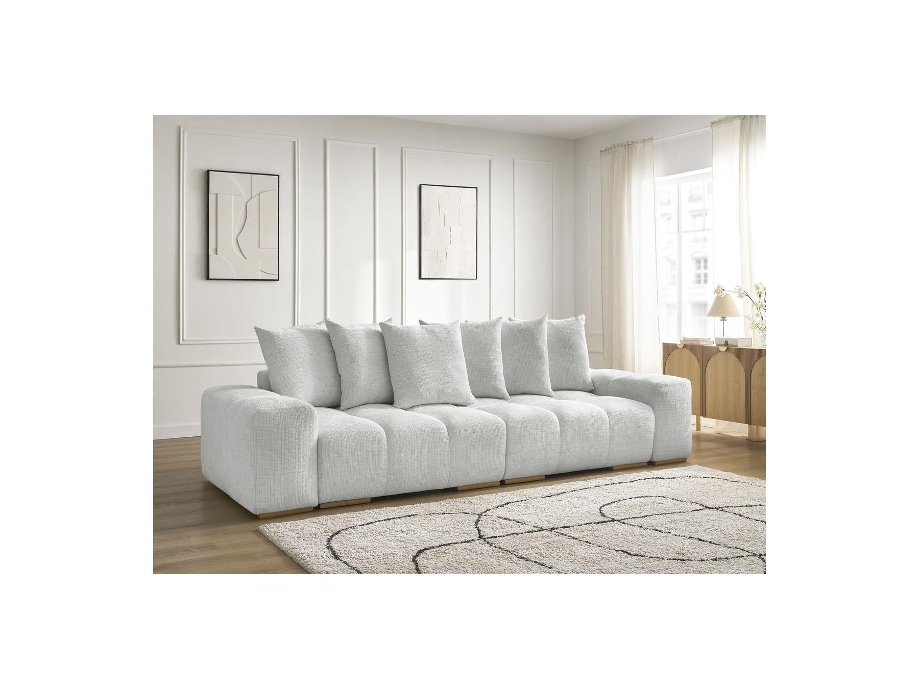Anakin - Canapé Droit Convertible Coffre - Tissu Texturé - 6 Coussins