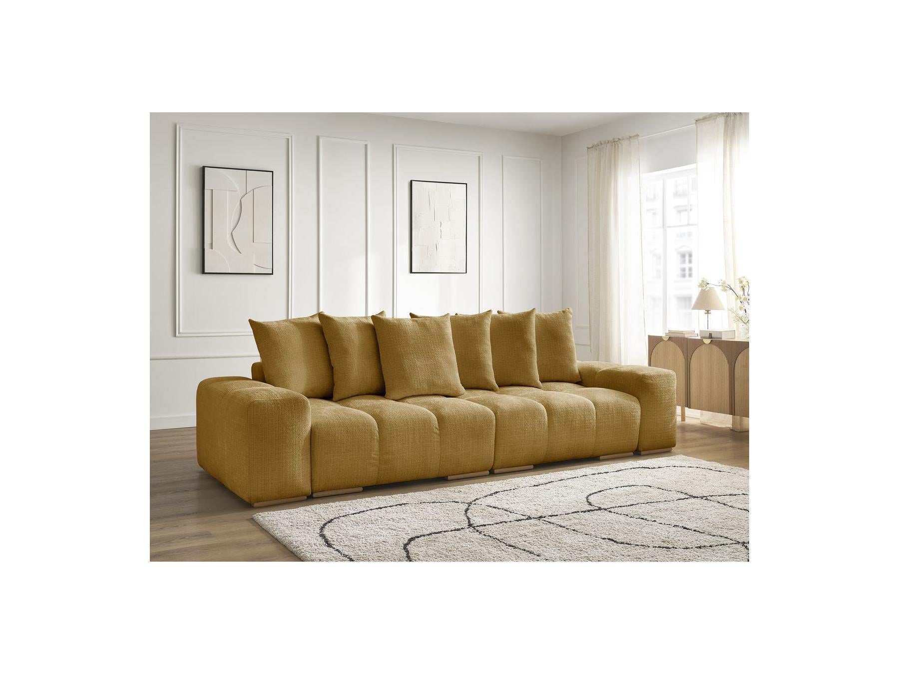 Anakin - Canapé Droit Convertible Coffre - Tissu Texturé - 6 Coussins