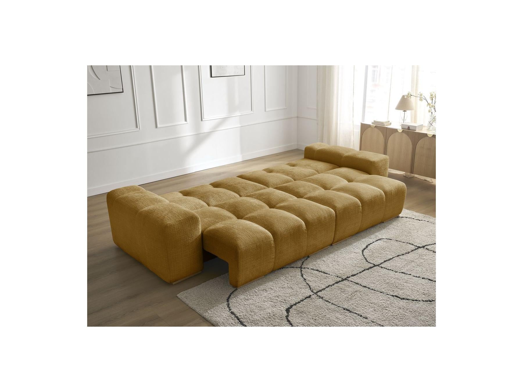 Anakin - Canapé Droit Convertible Coffre - Tissu Texturé - 6 Coussins