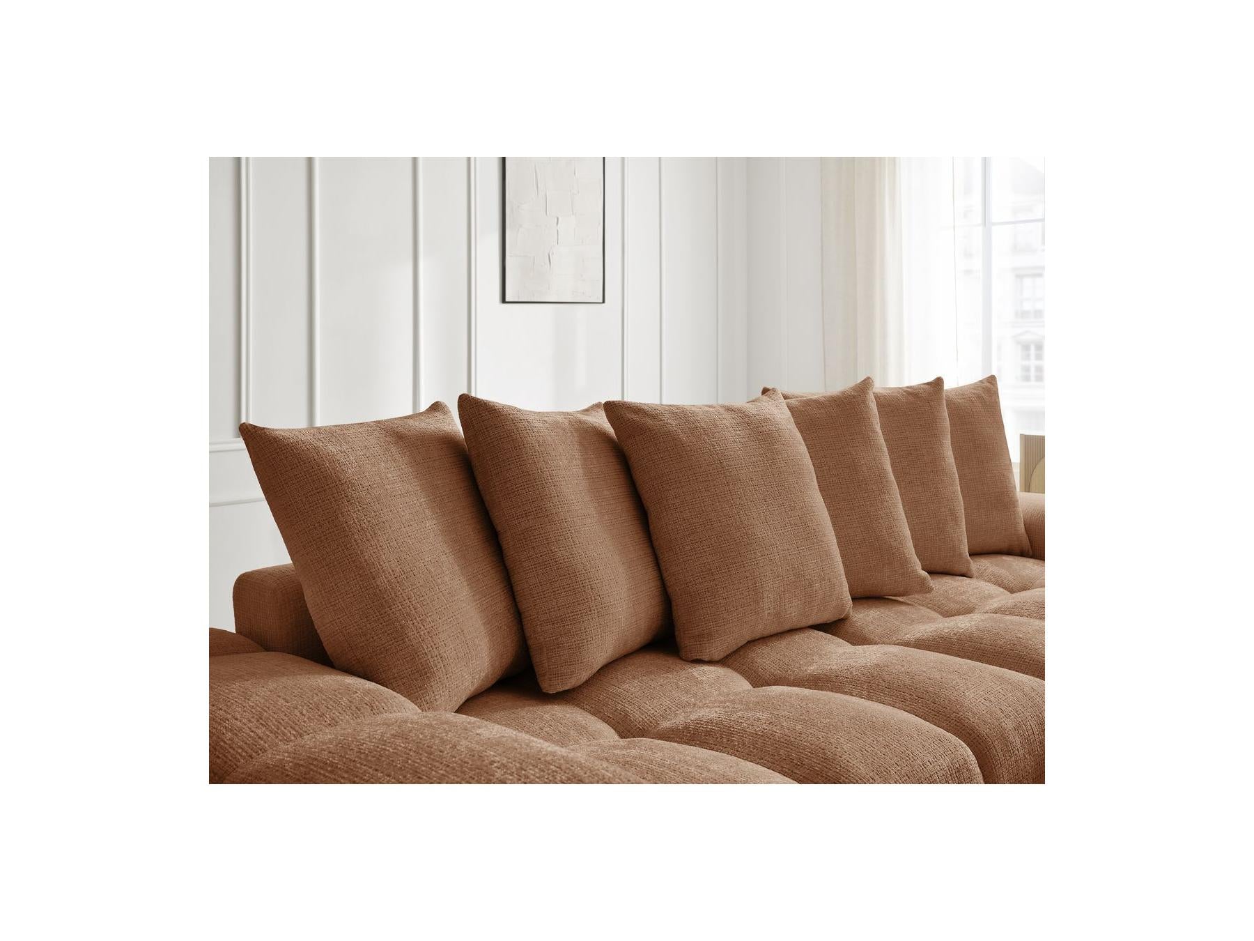 Anakin - Canapé Droit Convertible Coffre - Tissu Texturé - 6 Coussins