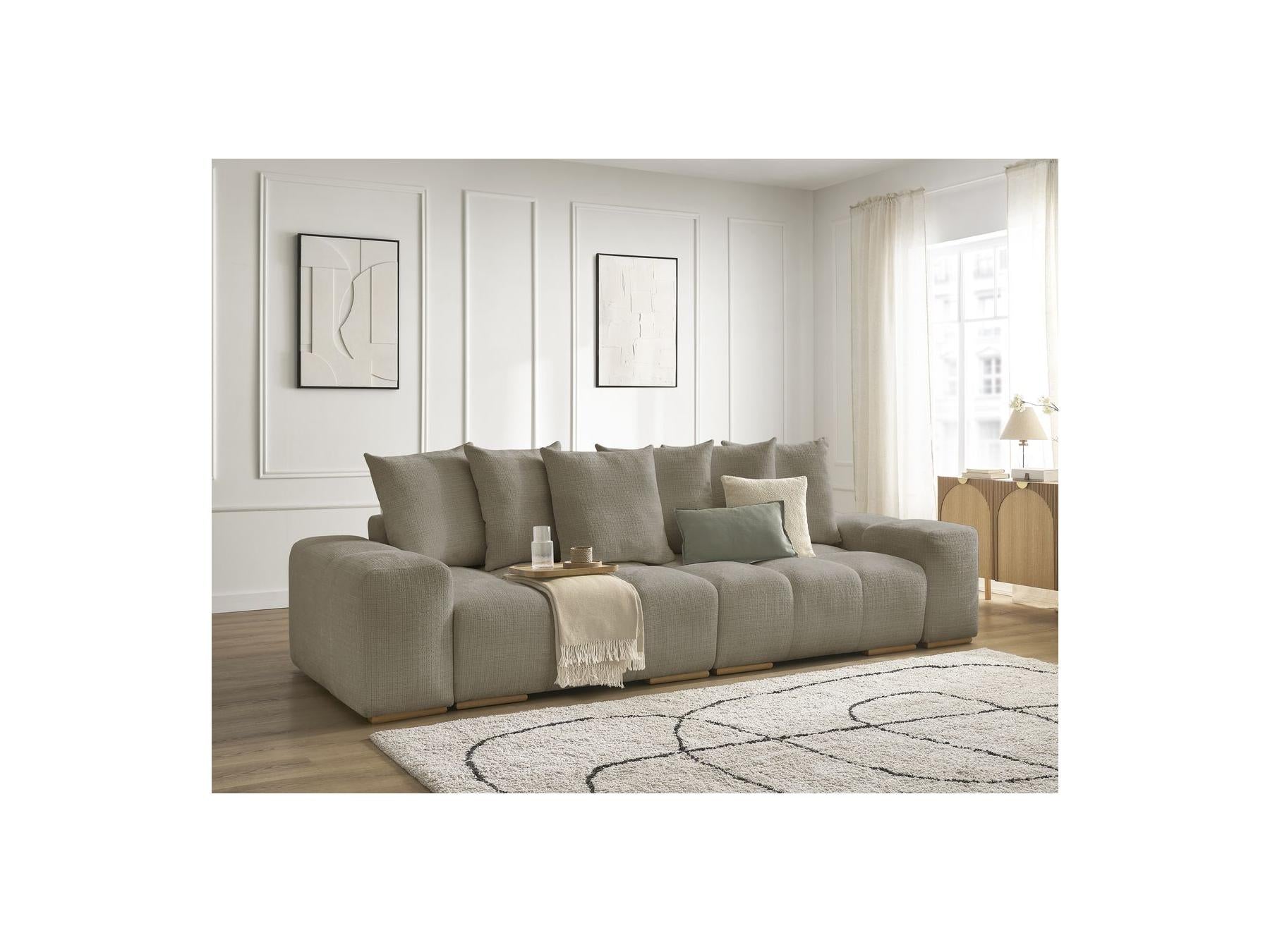 Anakin - Canapé Droit Convertible Coffre - Tissu Texturé - 6 Coussins