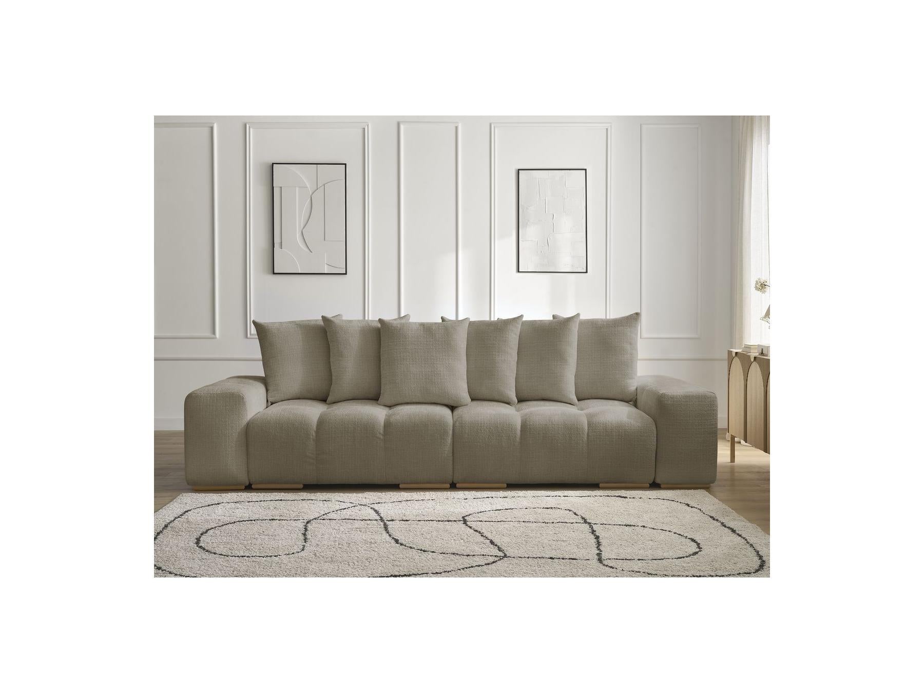 Anakin - Canapé Droit Convertible Coffre - Tissu Texturé - 6 Coussins