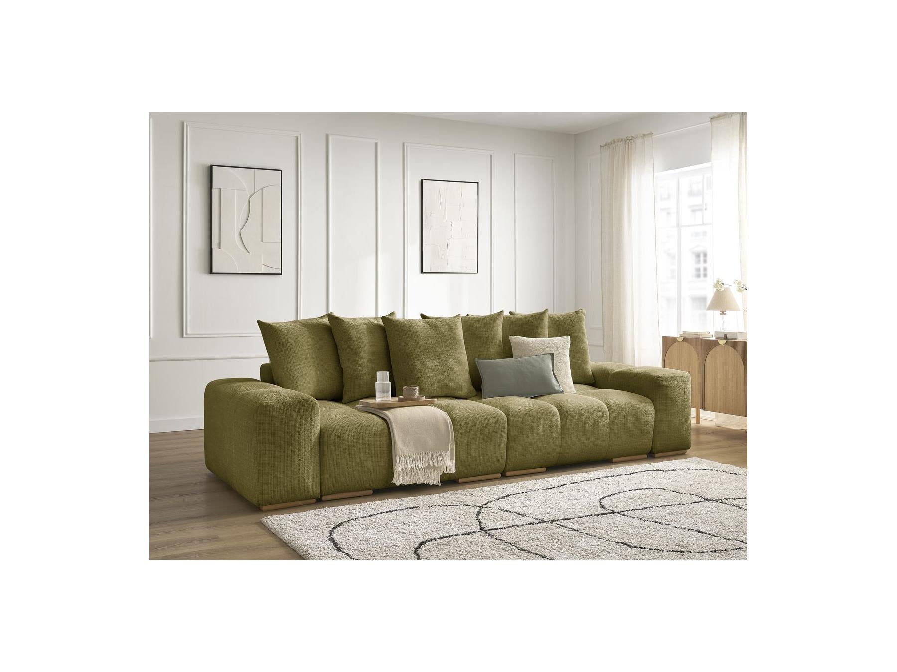 Anakin - Canapé Droit Convertible Coffre - Tissu Texturé - 6 Coussins