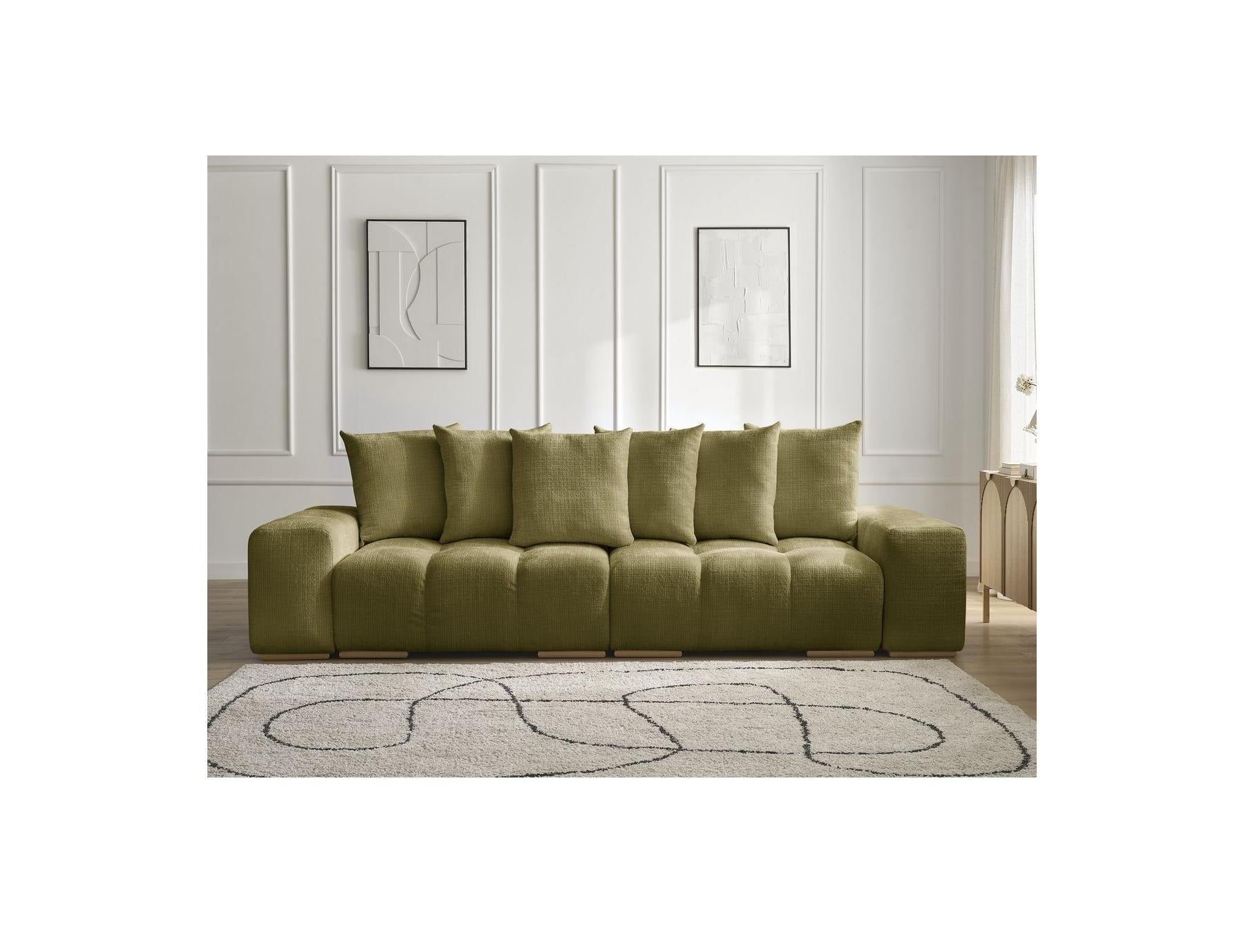 Anakin - Canapé Droit Convertible Coffre - Tissu Texturé - 6 Coussins