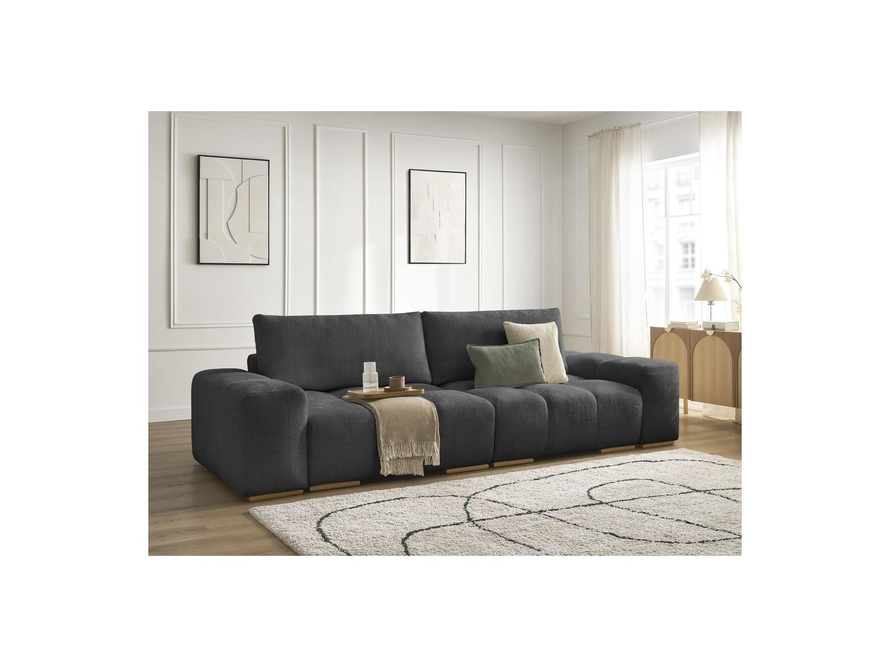 Anakin - Canapé Droit Convertible Coffre - Tissu Texturé - 2 Coussins