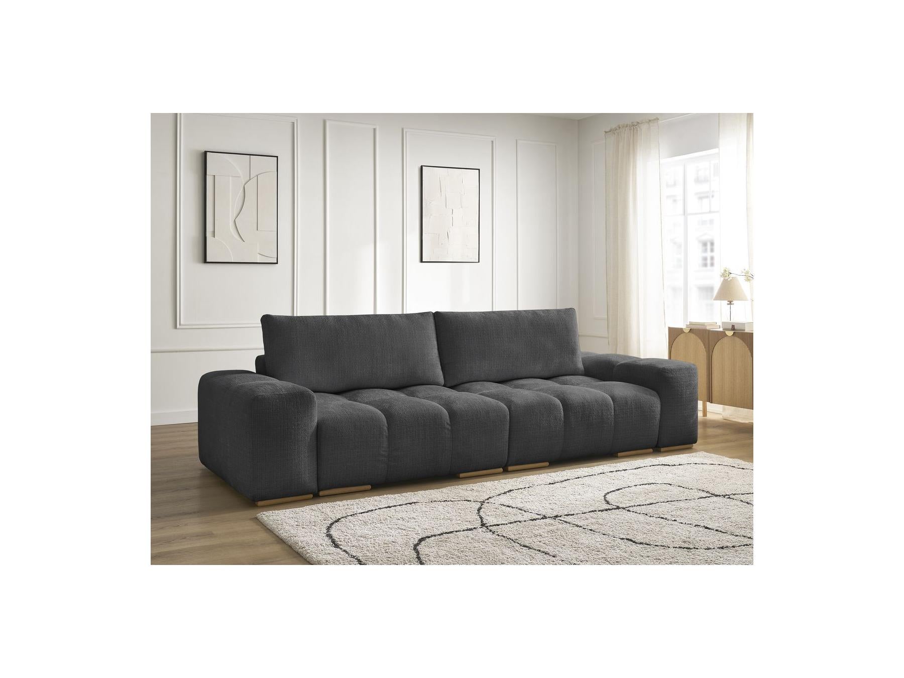 Anakin - Canapé Droit Convertible Coffre - Tissu Texturé - 2 Coussins