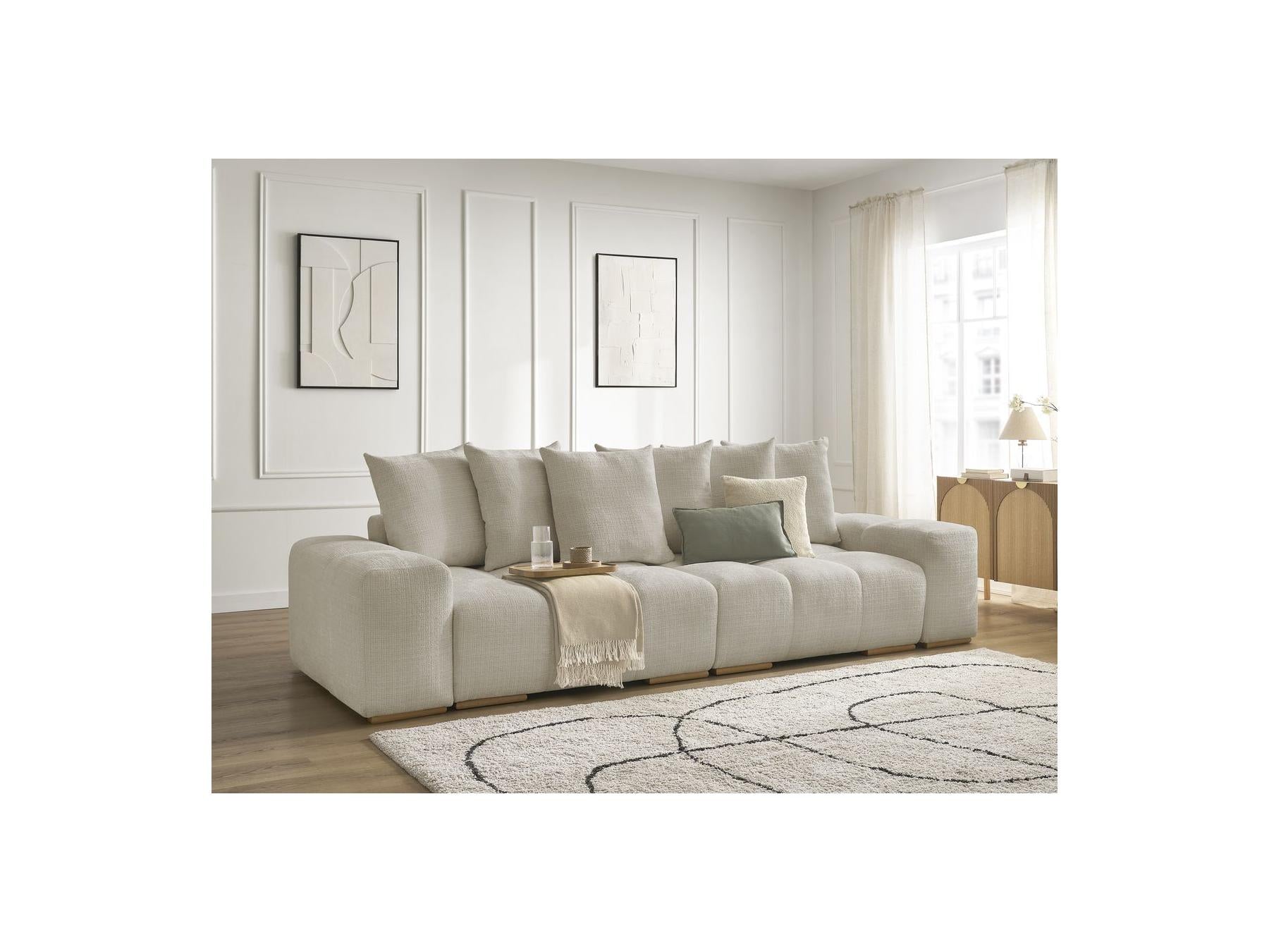 Anakin - Canapé Droit Fixe 3 Places - Tissu Texturé - 6 Coussins