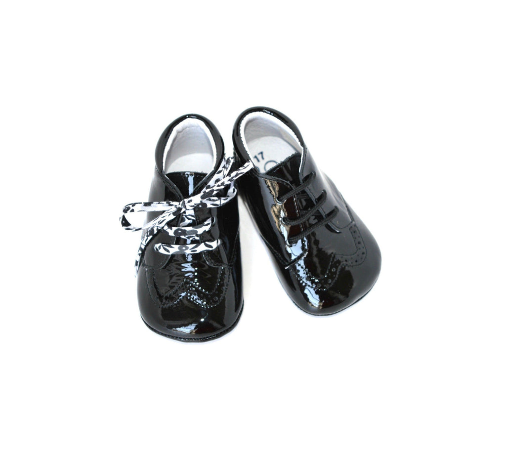Chaussons Bébé Souples Antidérapants Fille Mini-Adonis - Cuir Vernis Noir - Fille