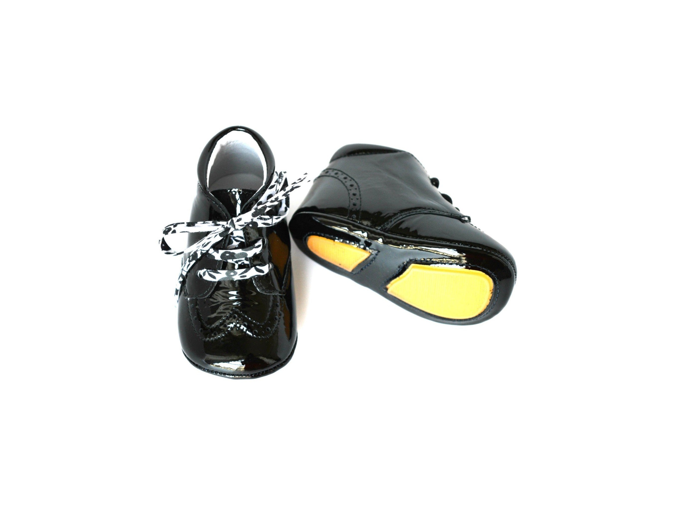Chaussons Bébé Souples Antidérapants Fille Mini-Adonis - Cuir Vernis Noir - Fille