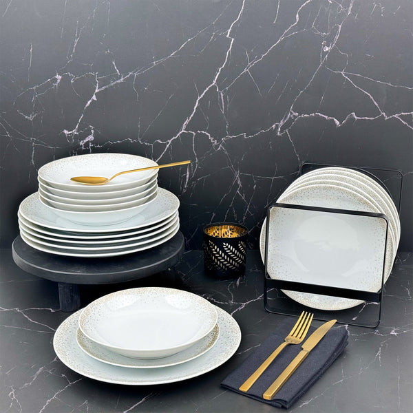 Byblos - Service 18 Pièces - Porcelaine - Blanc Et Doré