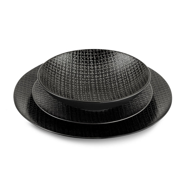 Tweed Noir - Service 18 Pièces - Grès - Noir