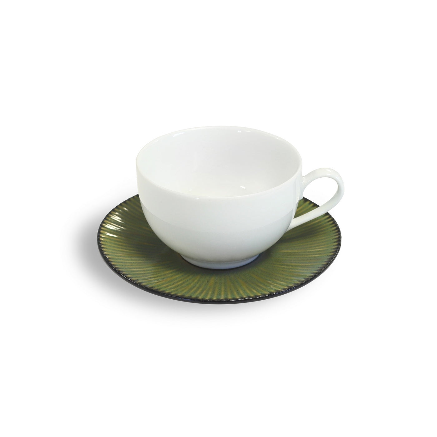 Envie Bali - 6 Tasses À Café & Soucoupes - Grès Et Porcelaine - Blanc Et Vert