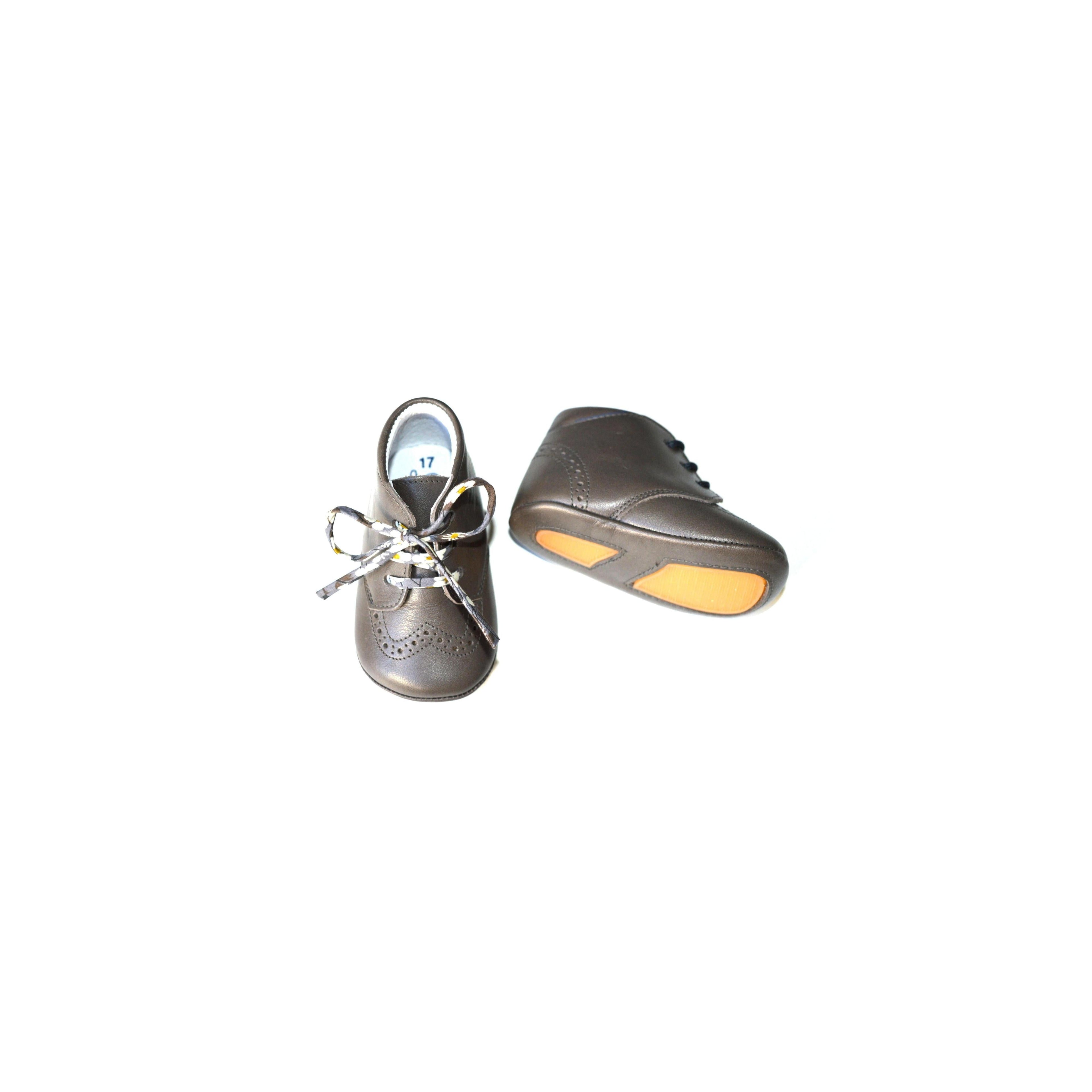 Chaussons Bébé Souples Antidérapants Mini-Adonis - Cuir Gris Taupe - Mixte
