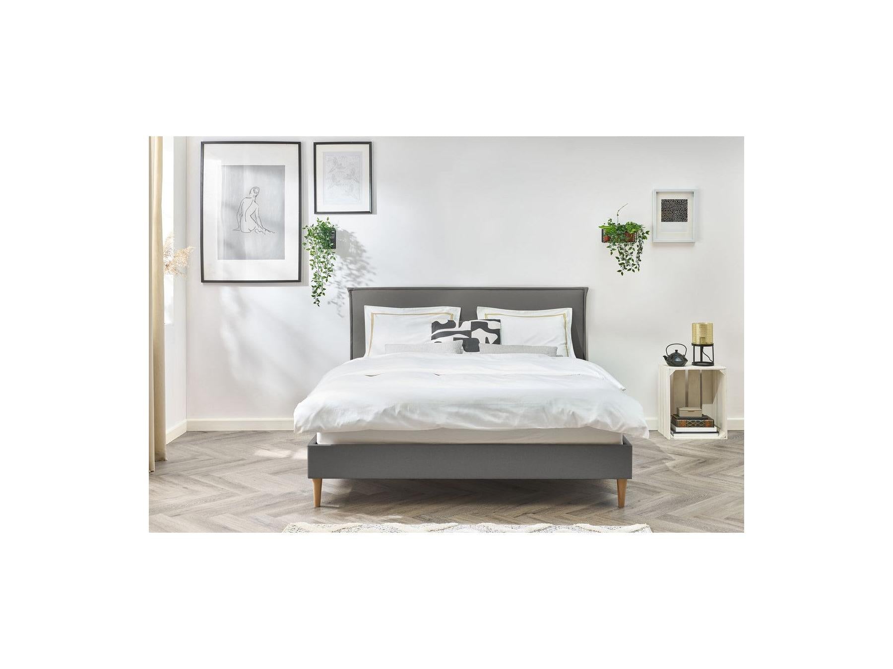 Sary - Lit Avec Lattes Massives - Pieds En Bois Naturel